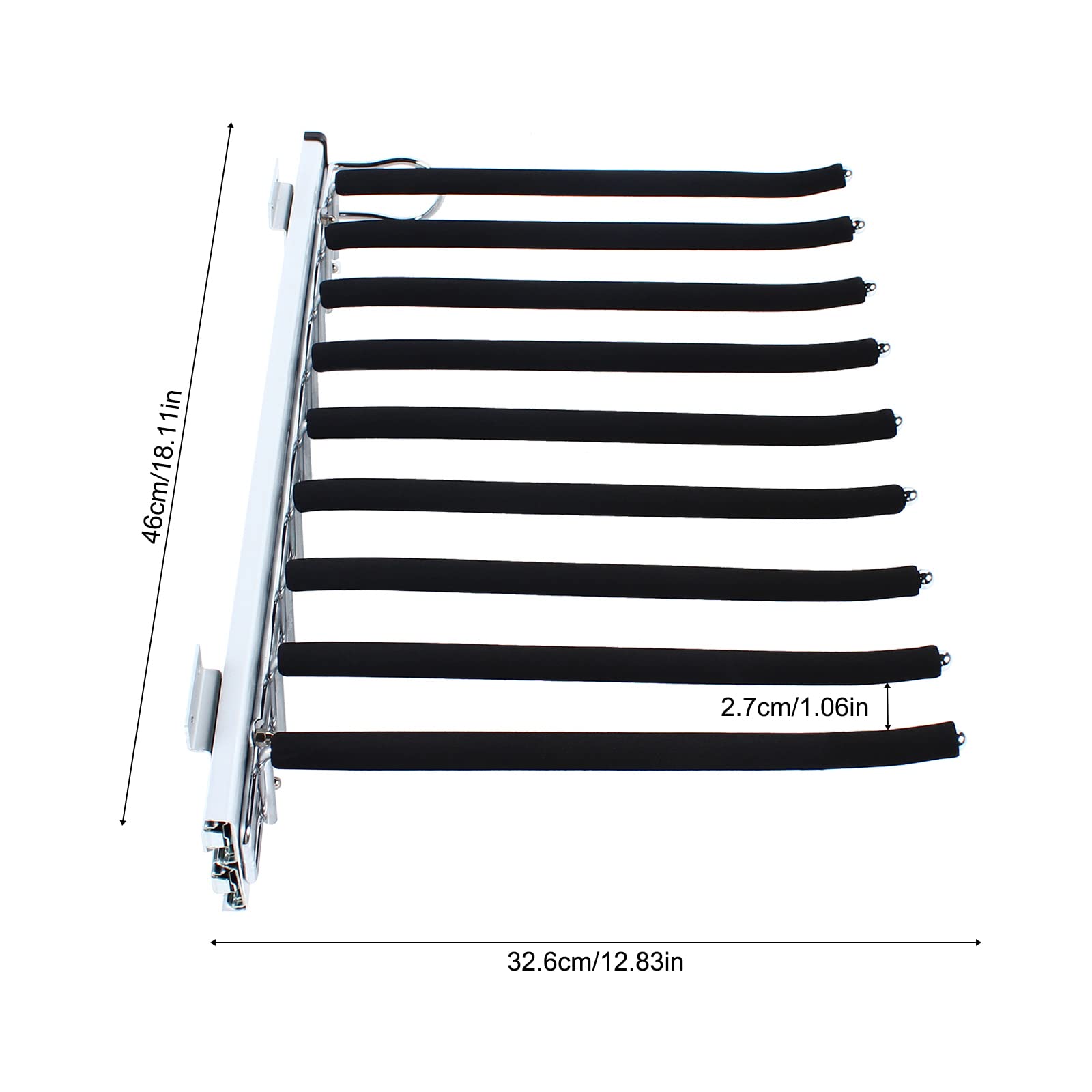 Percha para pantalones extensible para el lado derecho, 9 barras, ahorro de espacio con barra antideslizante, organizador para pantalones y ropa, barra de armario, color negro y plateado