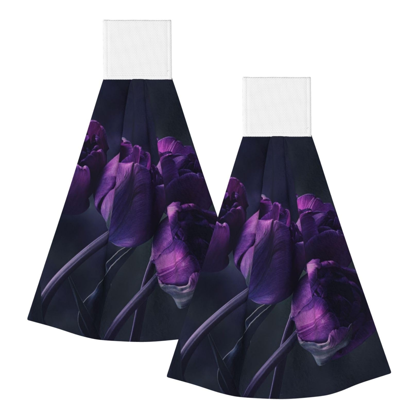 DOPKLNA Purple Flowers Background, 2 Pcs Hanging Coral Fiber Hand Towels for Bathroom, Absorbent Kitchen Towels