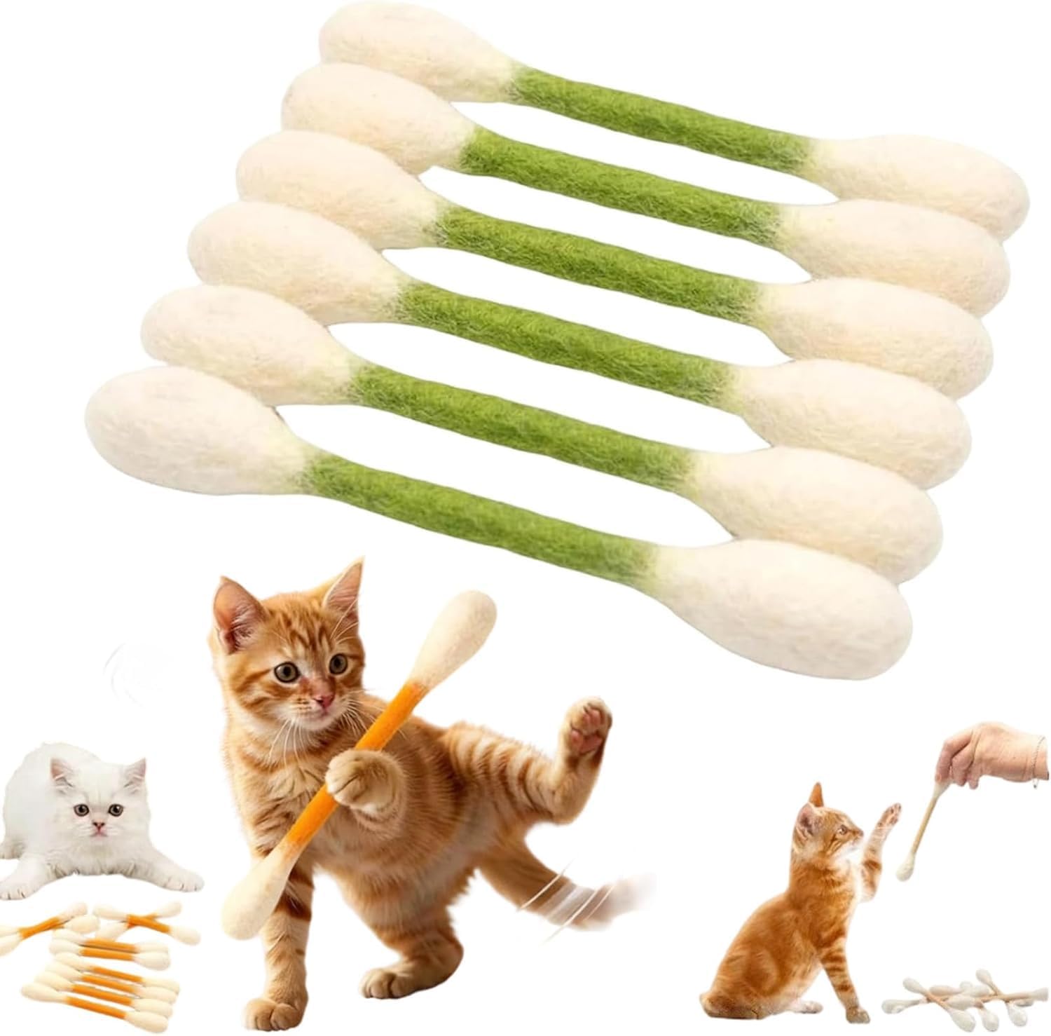 Cotton Swabs Cat Toys With Catnip - 6pk Giant Kitten Chew Sticks For Indoor Boredom, Giant Qtip Cat Toy Interactive Felt Kitty Kickers Toy Sticks For Boredom Exercise Play Anxietys Digestive Aid