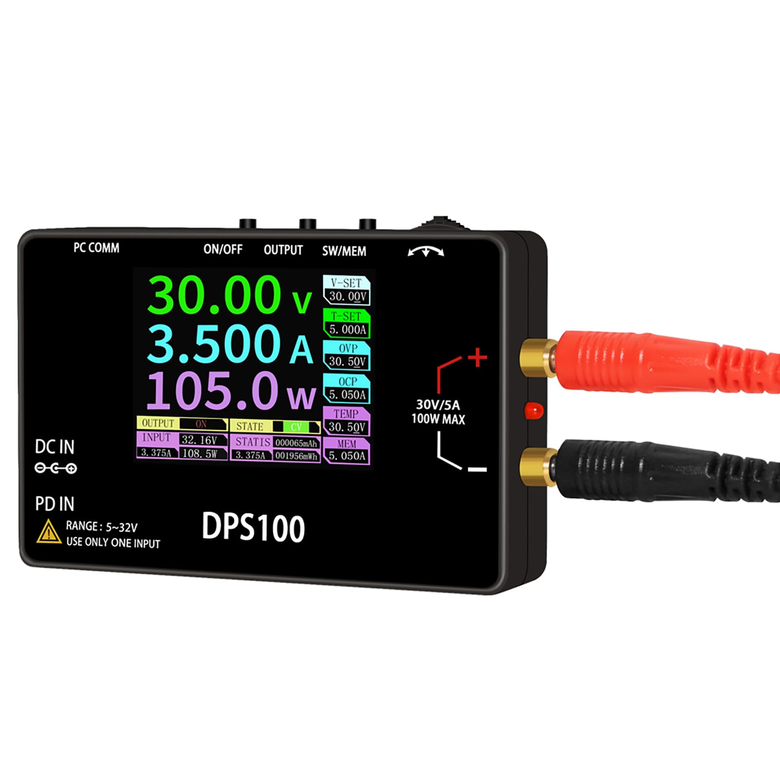 Mingzhe Alimentatore Regolabile da 100 W 30 V 5 A con Display da 2,4 Pollici Portatile per Testare e Caricare Dispositivi 1 unità