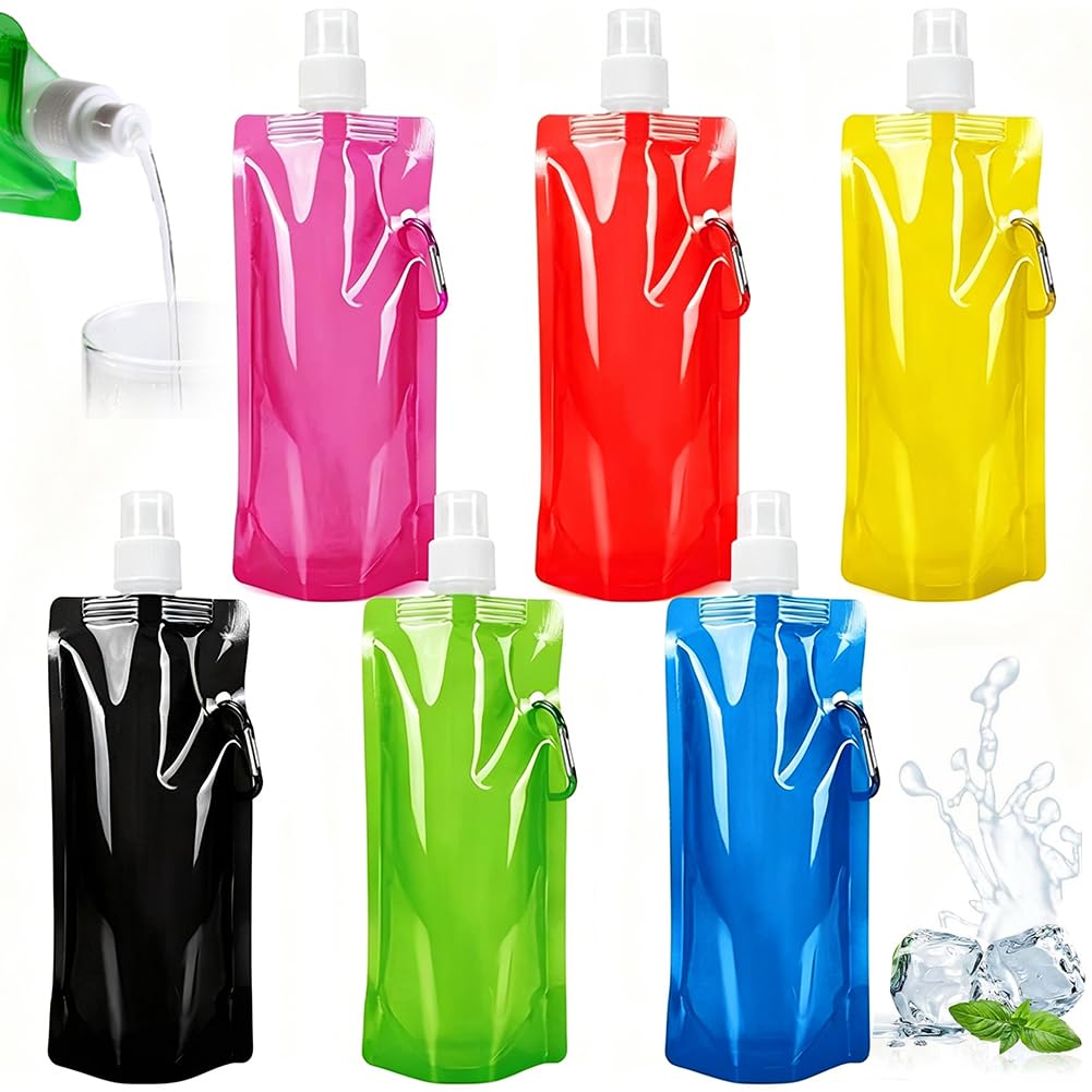 Vorprillynt D Foldable Water Bottle, Collapsible Bottles, 480Ml Collapsible Stock Bottle, Reusable Collapsible Water Bottle For Outdoor Sports Travel Biking Hiking - 6 Pieces