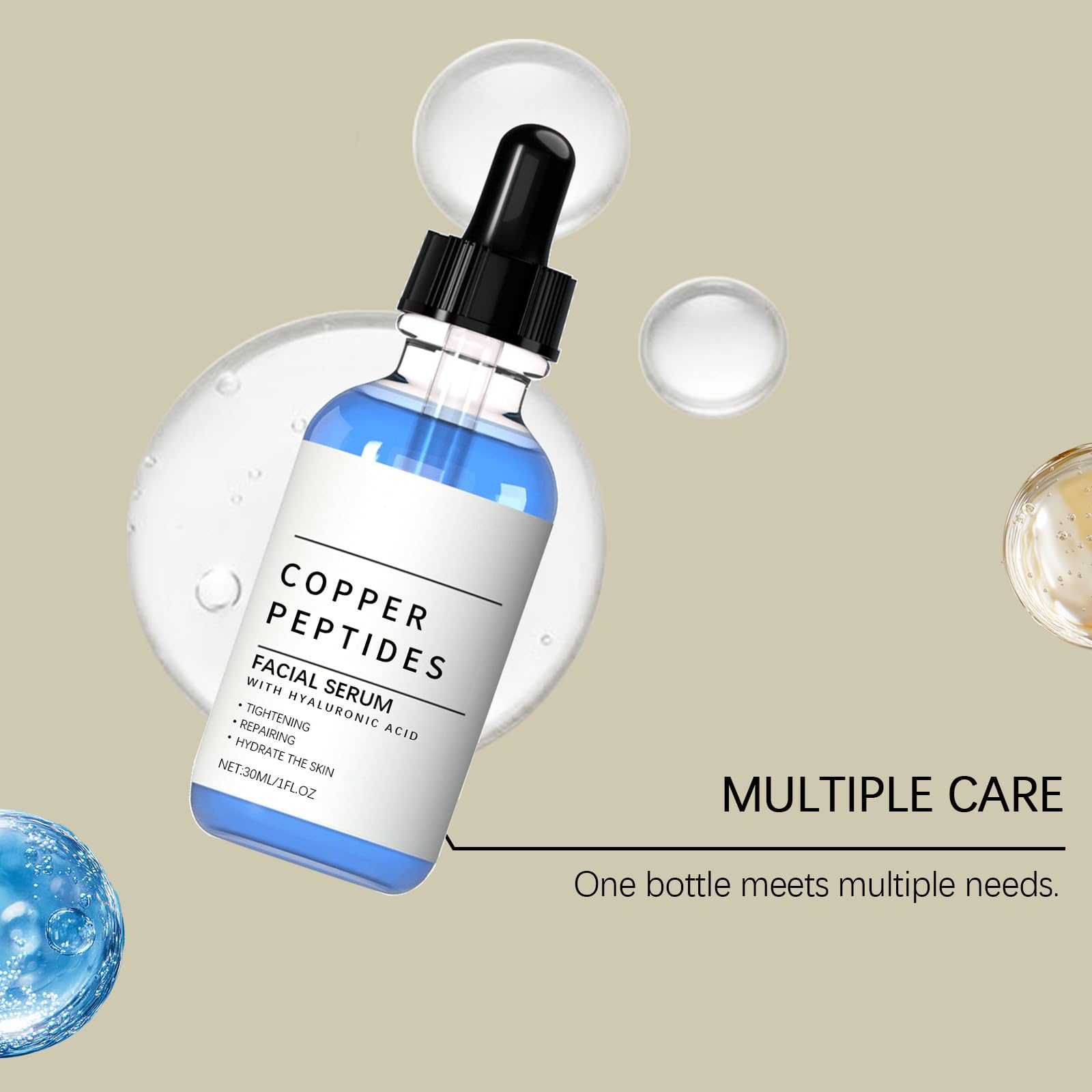 GHK-Cu serum z peptydami miedzi do twarzy, serum przeciwstarzeniowe z kwasem hialuronowym, nawilżające serum do twarzy redukujące drobne linie i zmarszczki, poprawia elastyczność skóry (1)