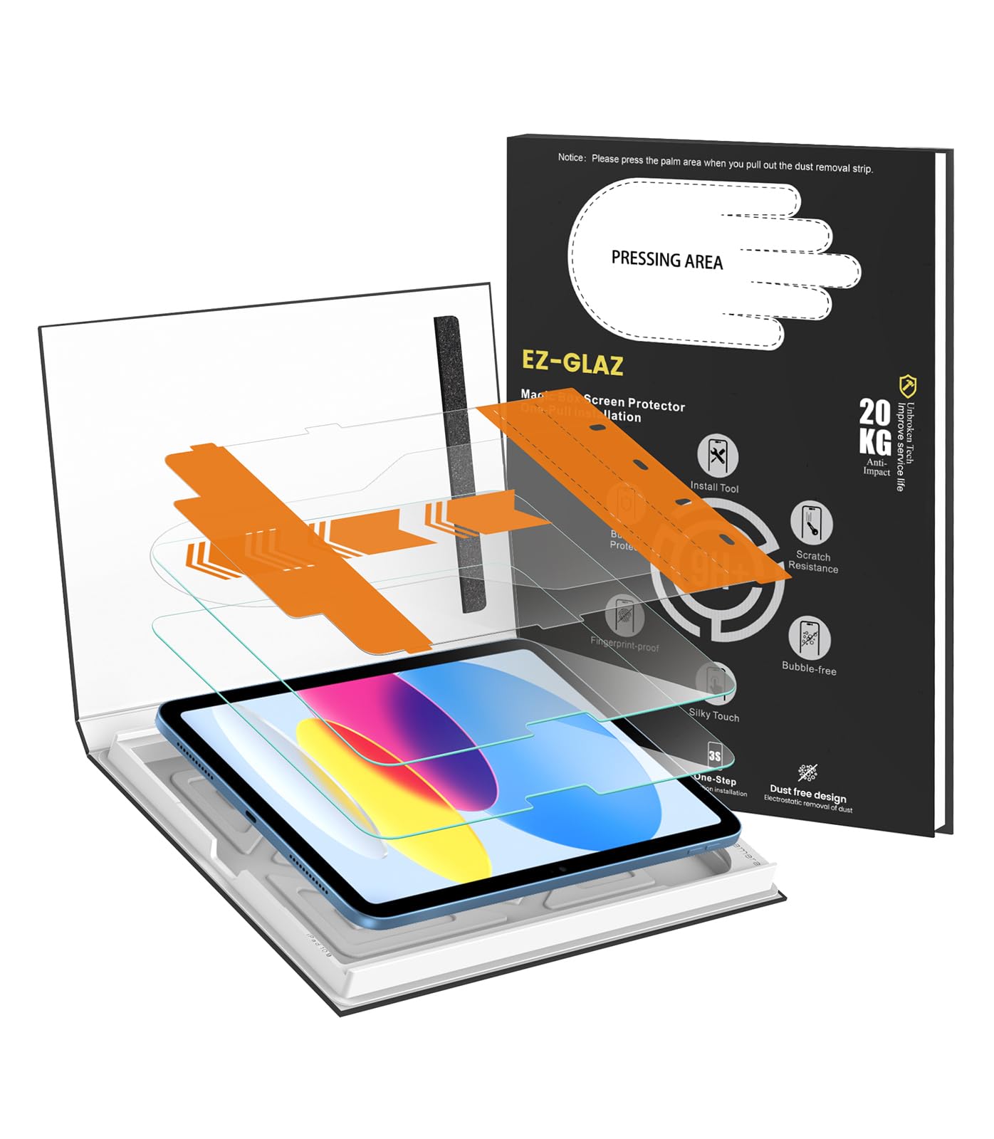 EZ-GLAZ-2 Pack Screen Protector for iPad 11th A16 11-in. /10th Generation 10.9-in. (2025/2022), 9H+ Hardness Tempered Glass with Easy Application Tray, Support Apple Pencil, Case Compatible, HD Clear