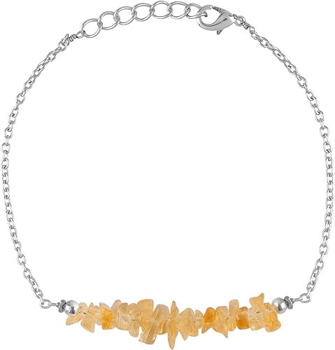 Miniatura 55 de TGH Pulsera de barra de chips naturales, cristal curativo, pulsera de cuentas crudas chapada en plata, cadena ajustable de 7 + 1 pulgada, regalo