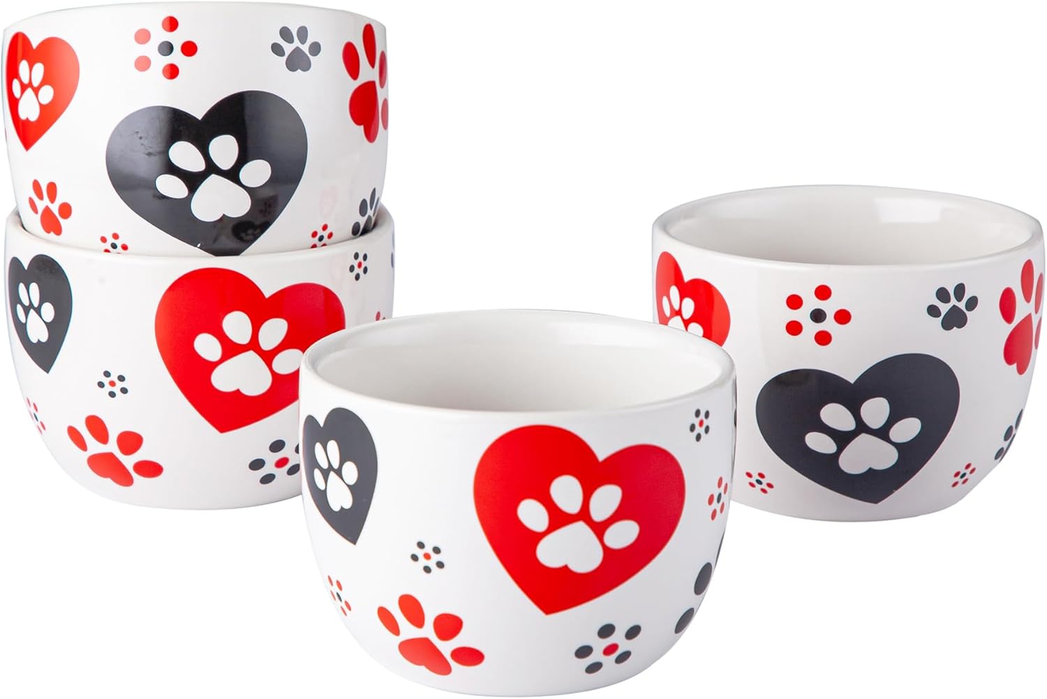 Temp-tations by Tara 8 oz Ramekins Oven Safe in Doodle Red - Set of 4 Creme Brulee Dessert Cups, Small Dipping Bowls for Baking, Ice Cream, Soufflé Dishes or Charcuterie, Ceramic Single Serve Dish