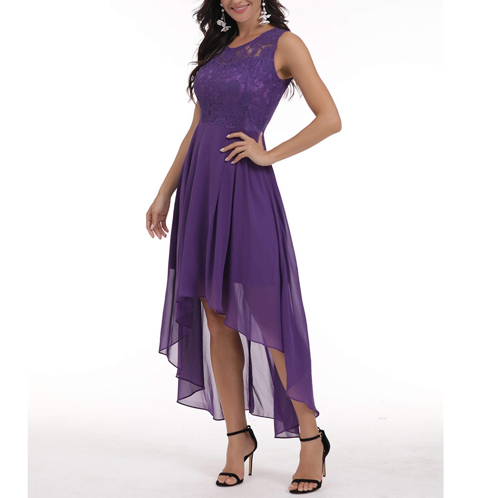 Kleid Hochzeitsgast Damen Elegant Abendkleider Lang Sommer Brautjungfernkleider Lochstickerei A Linie Sommerkleider Frauen Leicht Und Luftig Spitzenkleid Midi Asymmetrisch Kleider Für Hochzeit