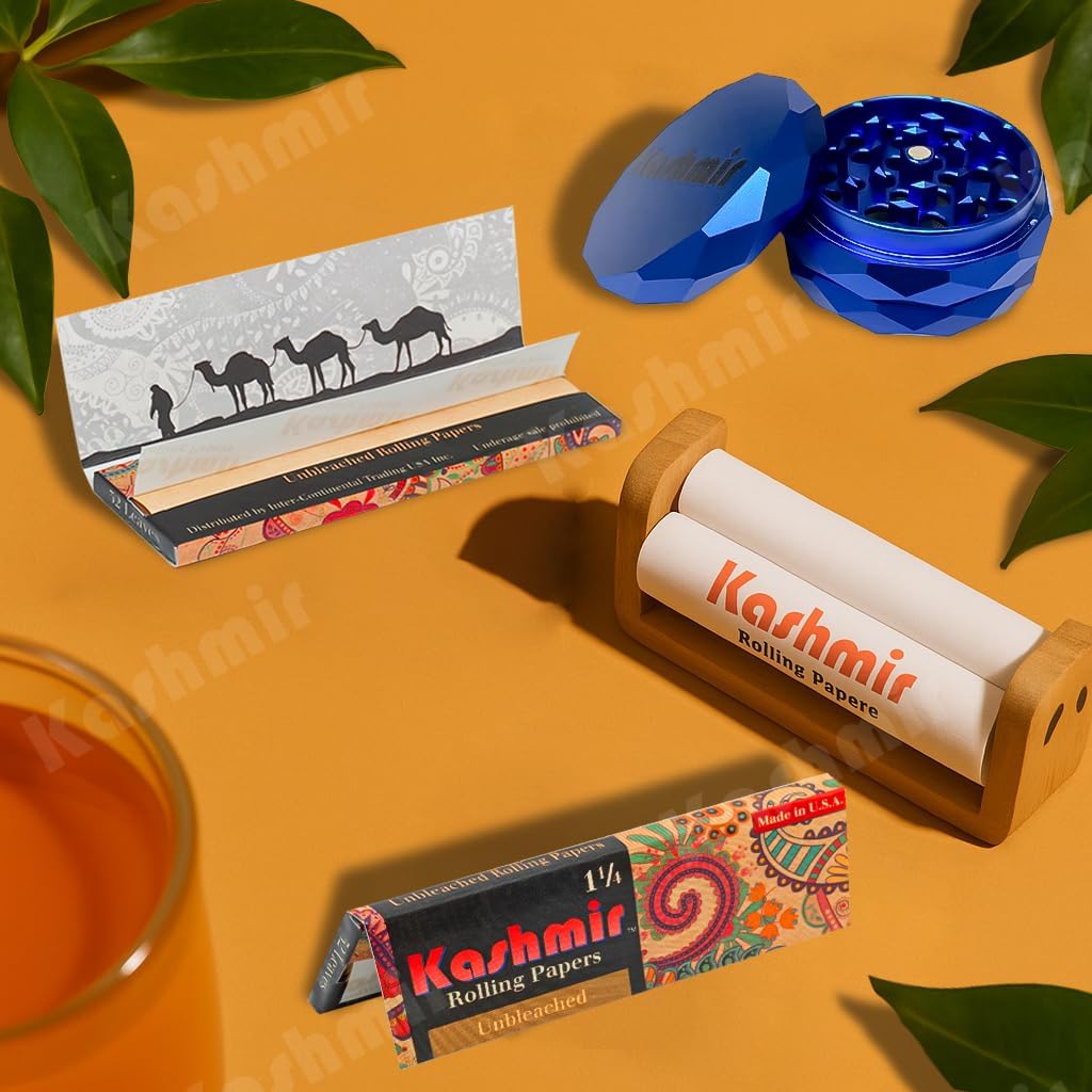 Kashmir Rolling Papers 1 1/4 Size Unbleached 50 Booklet Pack | Natural Gum Slim Cigarette Rolling Paper For Smoking | Slow Burning Plant-Base Rolling Papers, Smoking Accessories