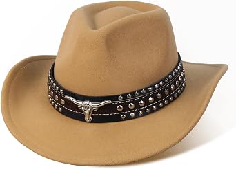 Cowboy Hat for Men & Women - Western Sun Hat with 2 Interchangeable Bands, Wide Brim Outdoor Ranch Hat