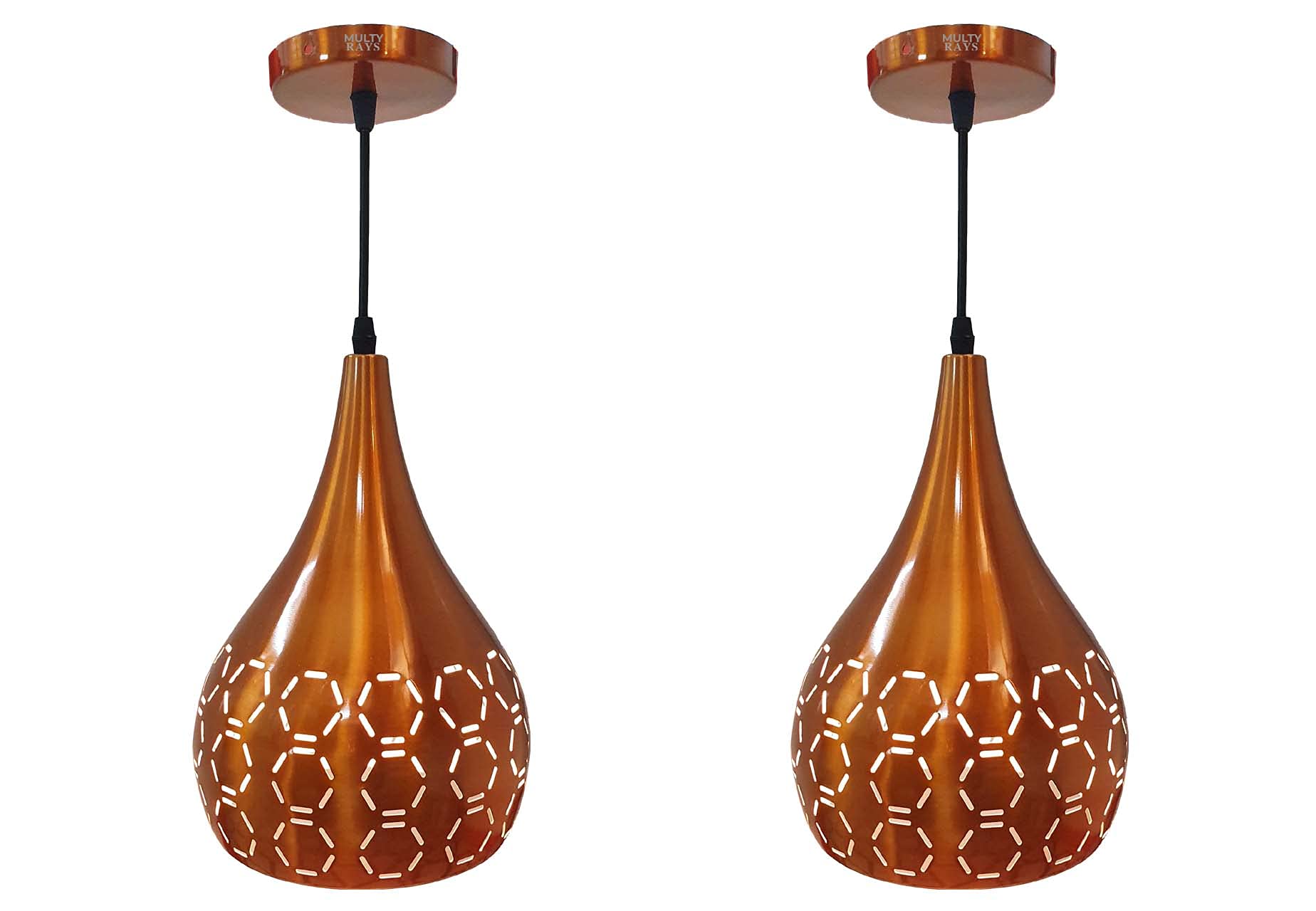 MULTY RAYS E27 Holder Metal Cutted Hanging Light Ceiling Pendant Lamp, Without Bulb (Copper Colour) Pack of 2