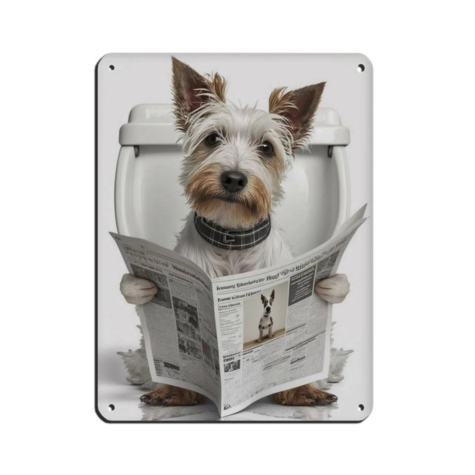 Terrier Sitting on The Toilet Reading A Newspaper Tin Sign Vintage Metal Pub Club Cafe Bar Home Wall Art Decoration Poster Retro 12x16inch(30x40cm)