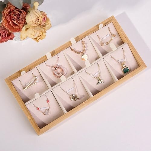 Vista 9 de TEHAUX Retro Wooden Jewelry Display Tray Organizer Multifunctional Necklace Holder with Compartments for Rings Earrings and Small Accessories for