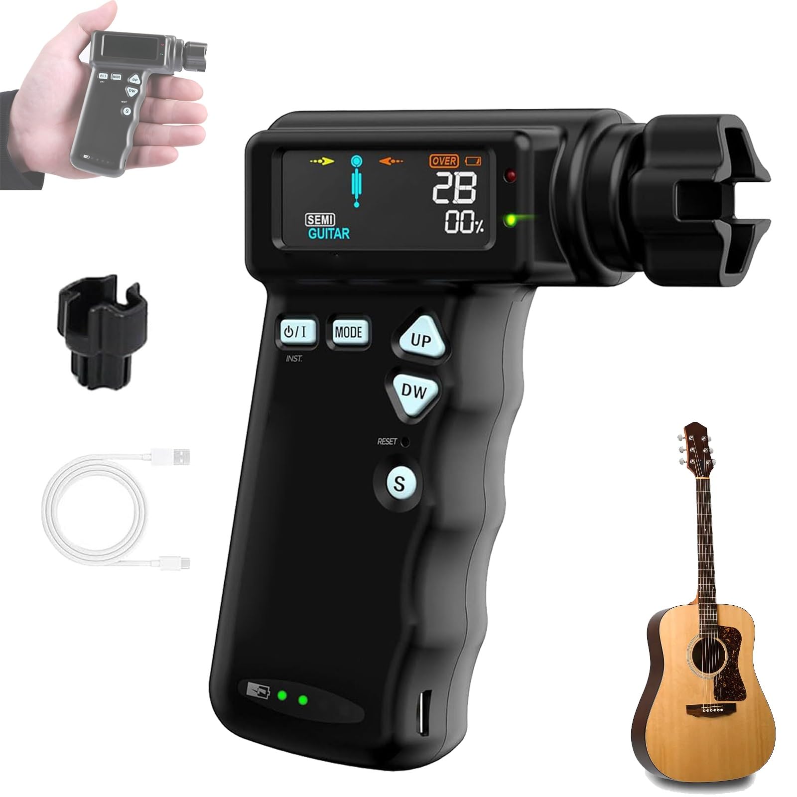 Afinador de guitarra, afinador eléctrico automático con pantalla LCD, profesional para guitarras acústicas y eléctricas, batería integrada de 2600 mAh, incluye cargador de guitarra