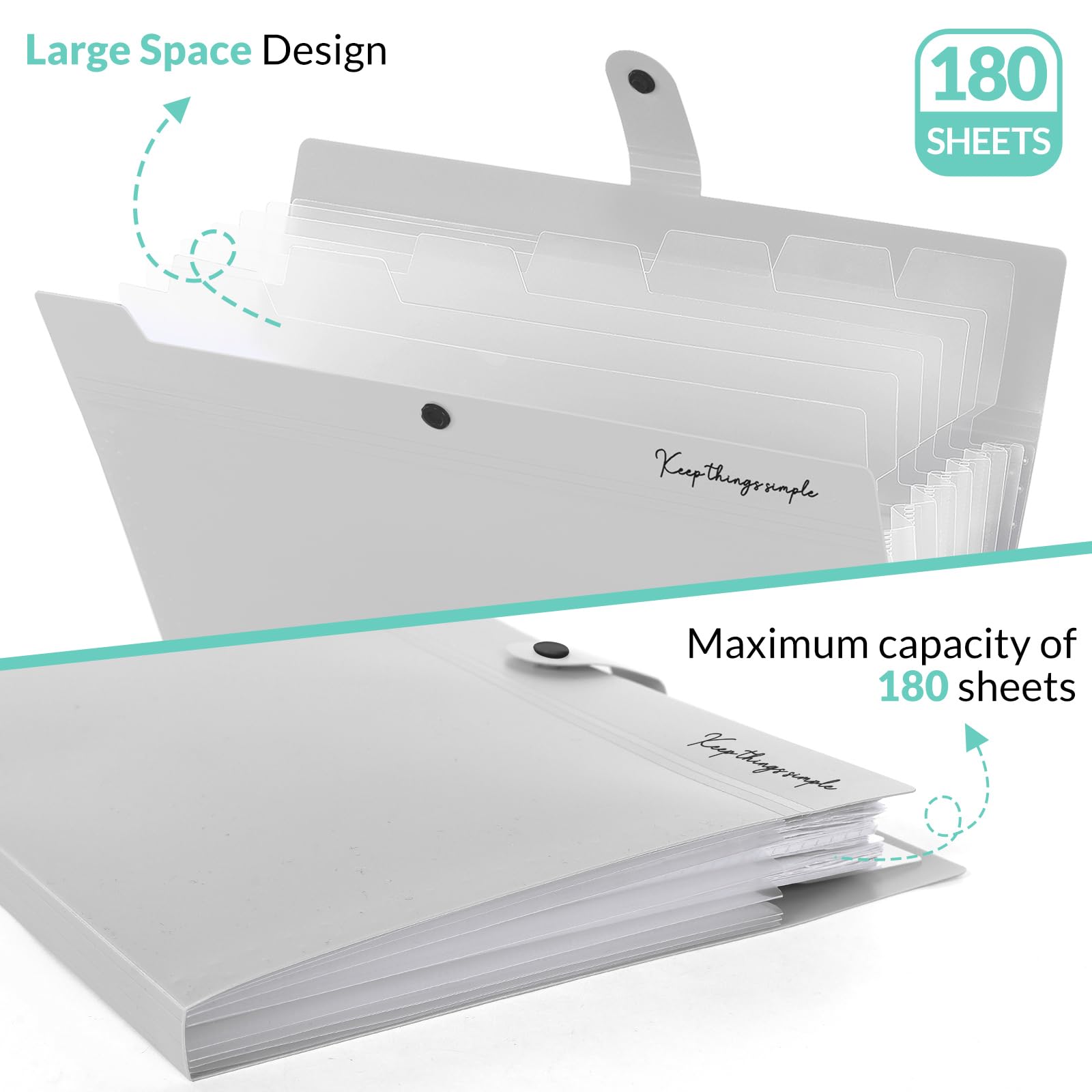 KONVINIT File Folder with 8 Pockets A4 Document Organiser Folder High Capacity Portable Expanding File Folder Paper Work Accordion Folder for School,Home and Office,Grey - Image 3