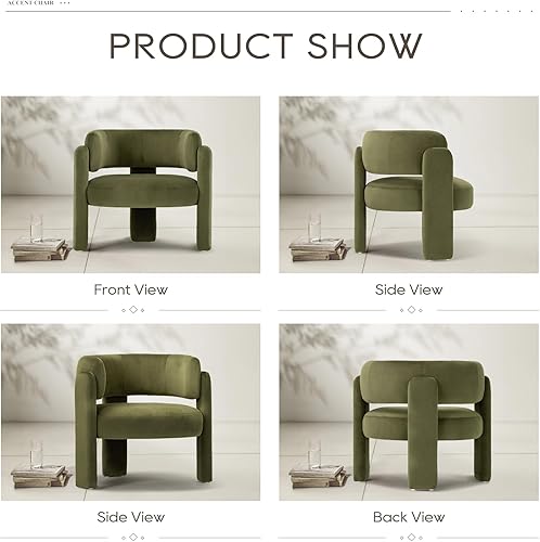 Miniatura 8 de COLAMY Silla decorativa moderna de terciopelo, silla tapizada, cómoda silla con brazo lateral con 3 patas para sala de estar, dormitorio, lectura,