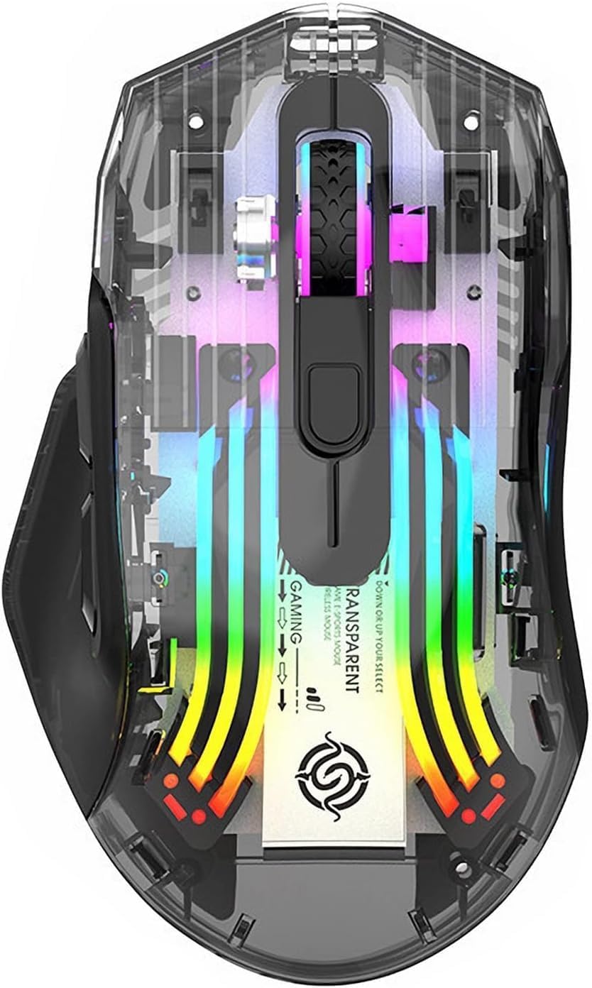 Bluetooth Wireless Mouse,Tri-Mode 2.4G/USB-C, Up to 3600 DPI,Transparent Mechanical Gaming Mouse,Chroma RGB Backlit, Must-Have Cool USB Computer Mouse for Gaming and Esports (White)