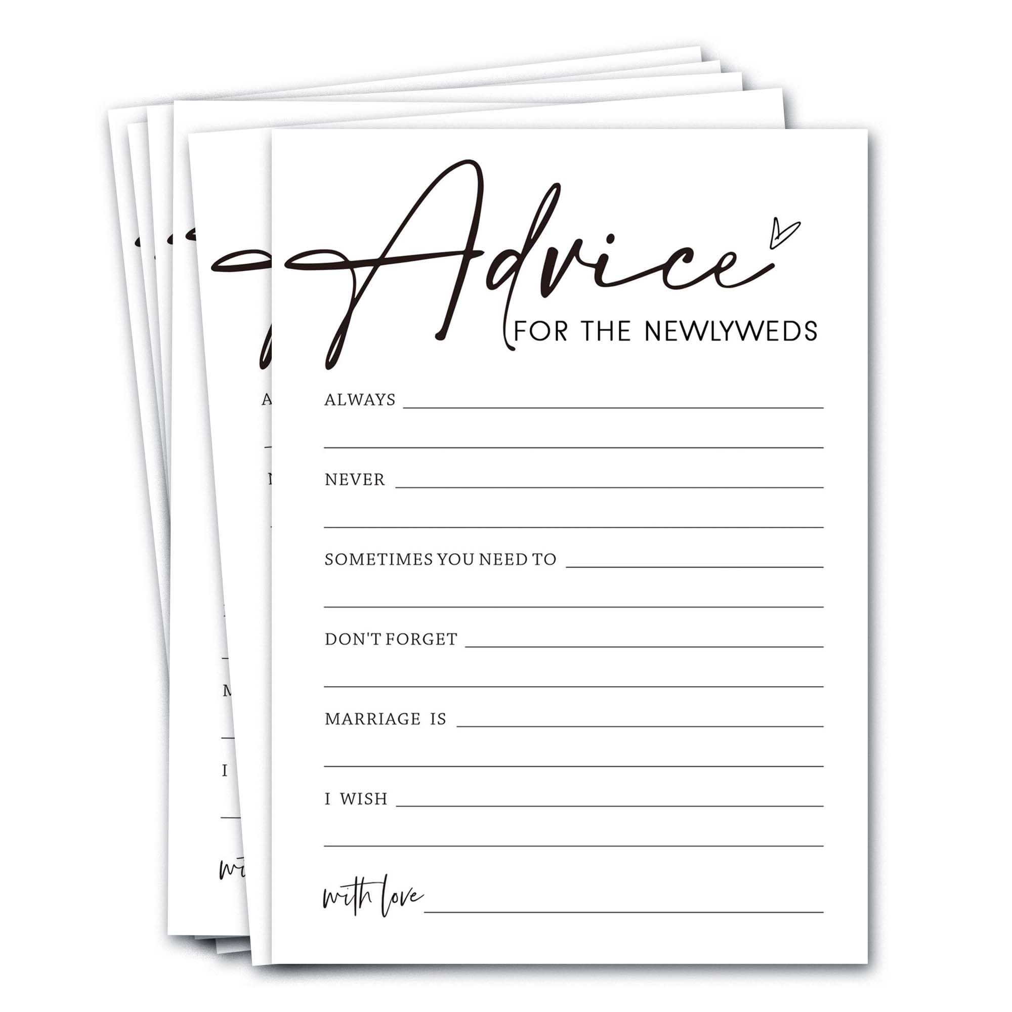 Wybgno Bridal Shower Advice Cards for Newlyweds - 25 Guests Engagement Party Game, Minimalist White Wedding Party Supplies - A01