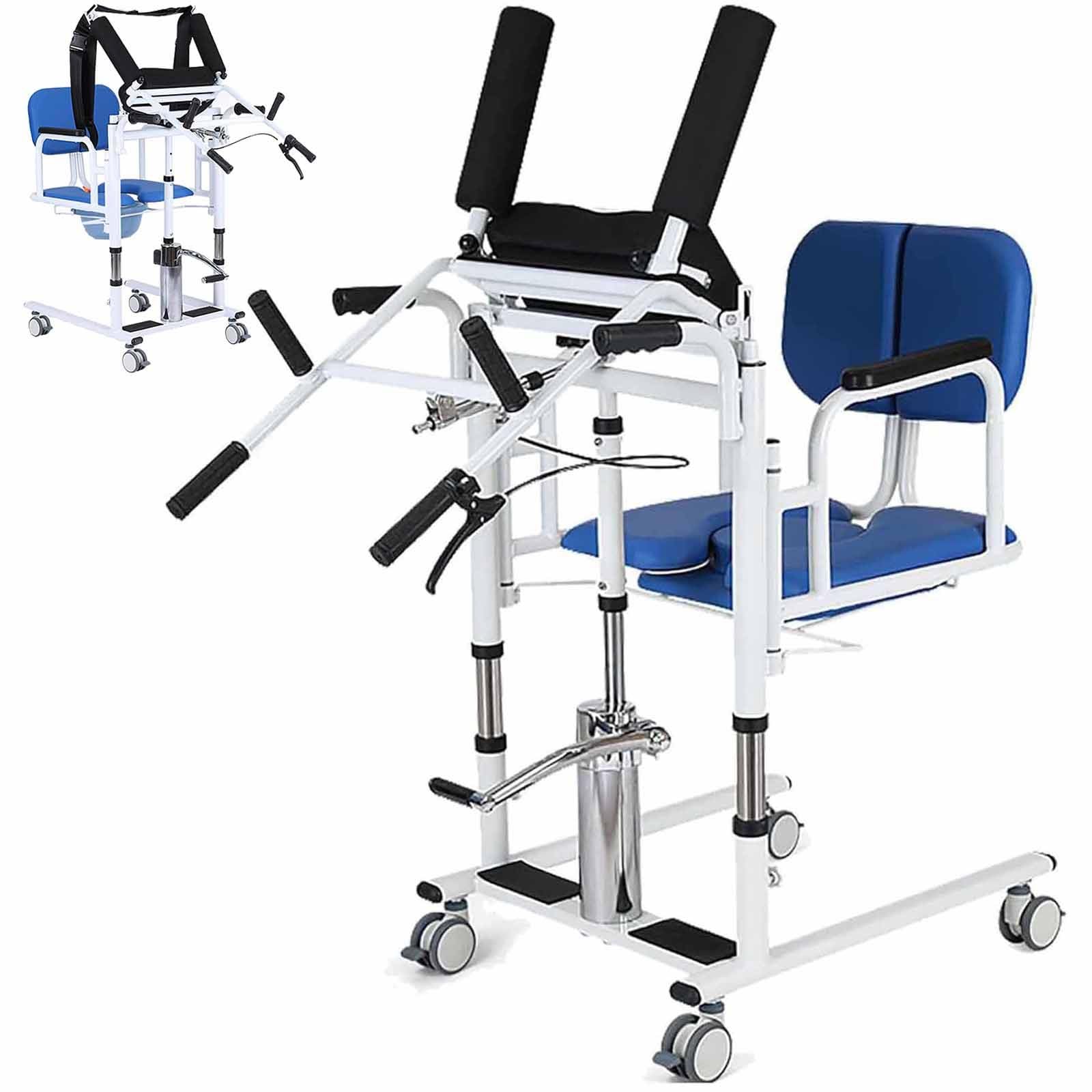 Wielofunkcyjny wózek inwalidzki z dzielonym siedzeniem 180°, ergonomiczna konstrukcja, ciche kółka, regulowany i nocnik, do użytku domowego dla starszych pacjentów, nośność 180 kg