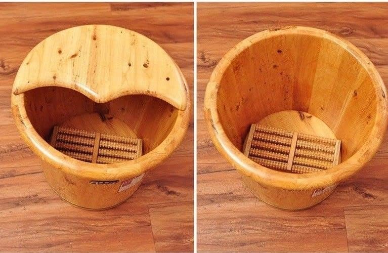 Tall Foot Basin Wooden Bucket Foot Bath & Massage with Cover &Massage