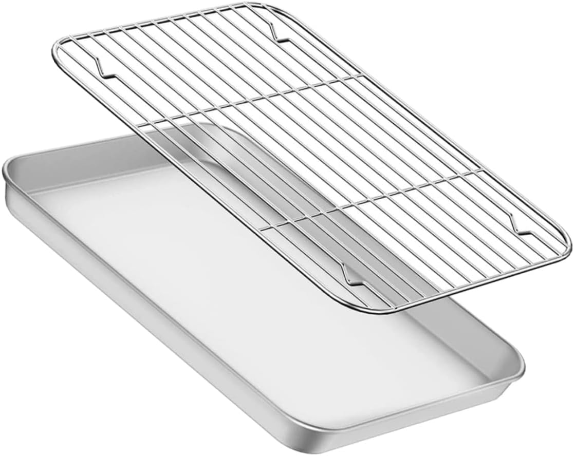 1set Multi-function Stainless Steel Baking Rack Set Nonstick Baking Pan for Camping Roasting and Cookies Dishwasher Safe and Easy to Clean