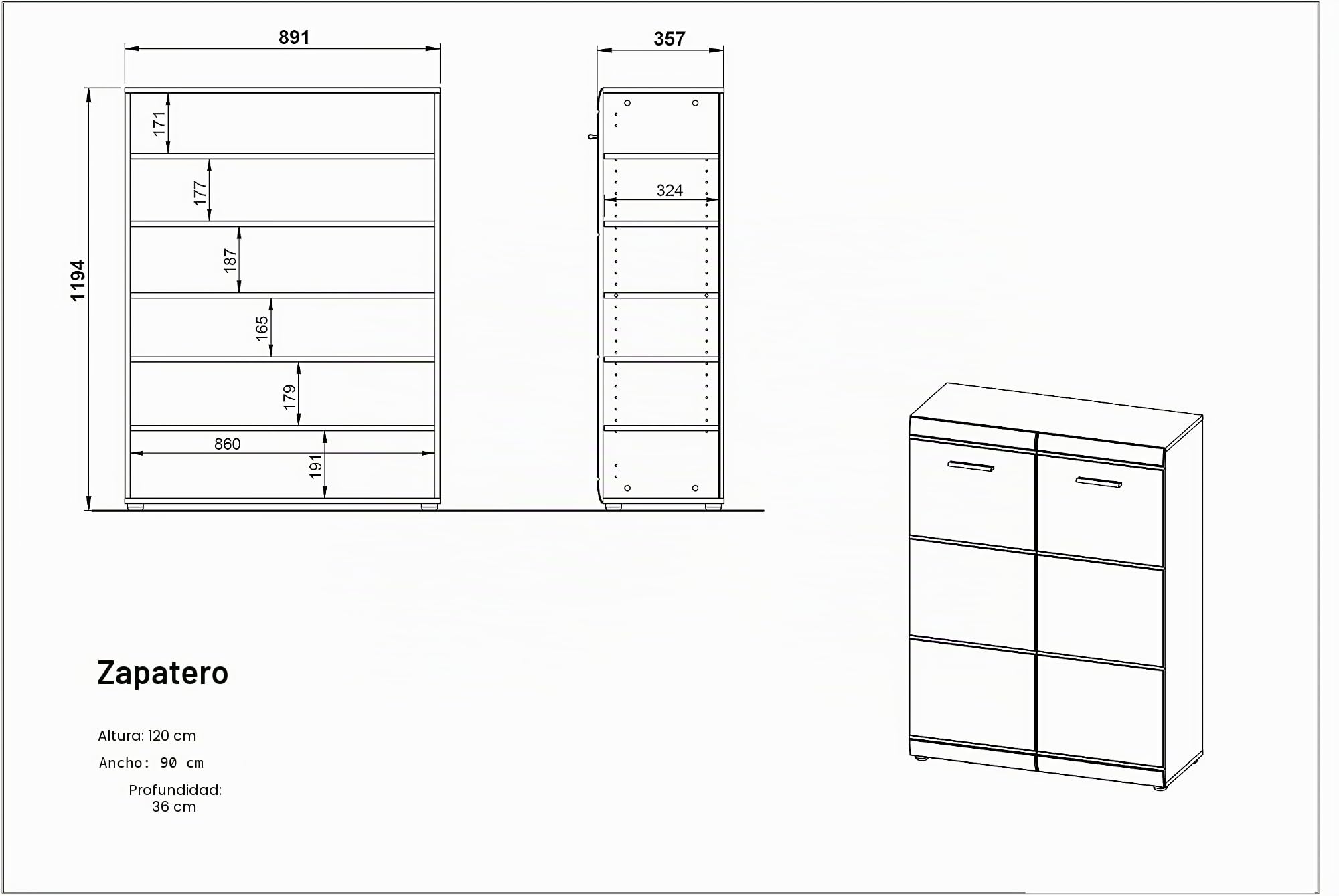 GERMANIA DIE MÖBELMACHER GW-Adana 3524 Zapatero, Madera, Blanco, 90 x 120 x 36