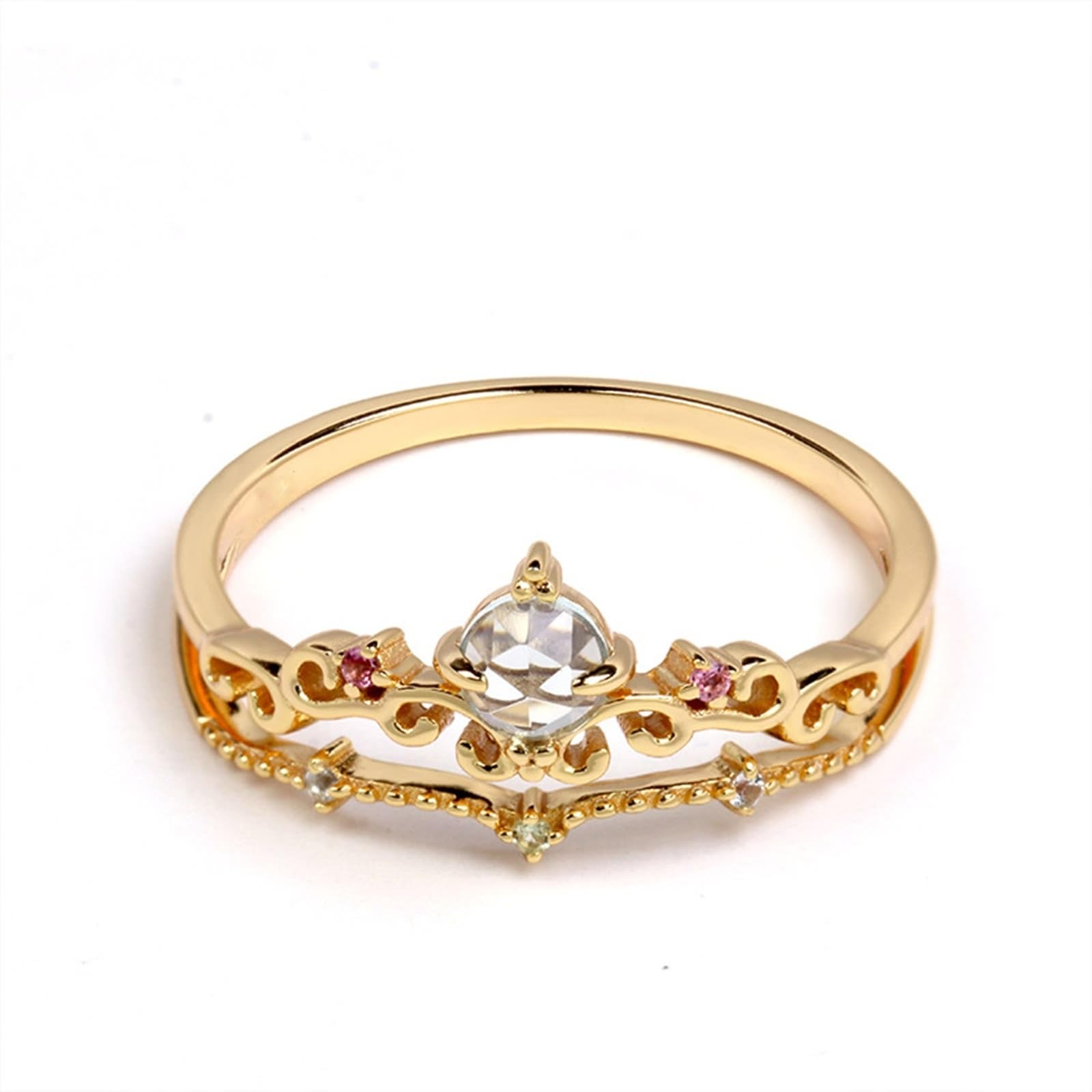 Anillo solitario de oro Au 375/585/750 con topacio azul claro, forma de vid