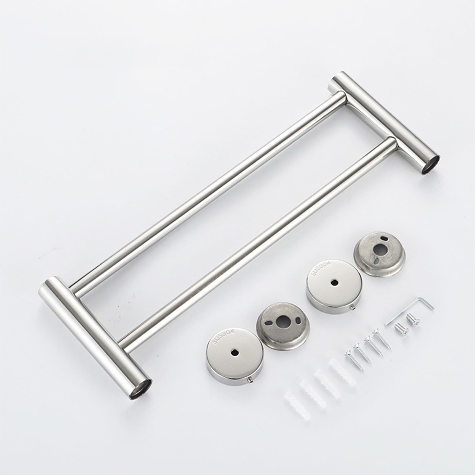 Toallero Doble de Acero Inoxidable Plateado Cepillado de 40 cm, Soporte de Pared para Toallas, Ideal para baño y Cocina. Diseño Elegante, Duradero y con Estilo Que Ahorra Espacio.