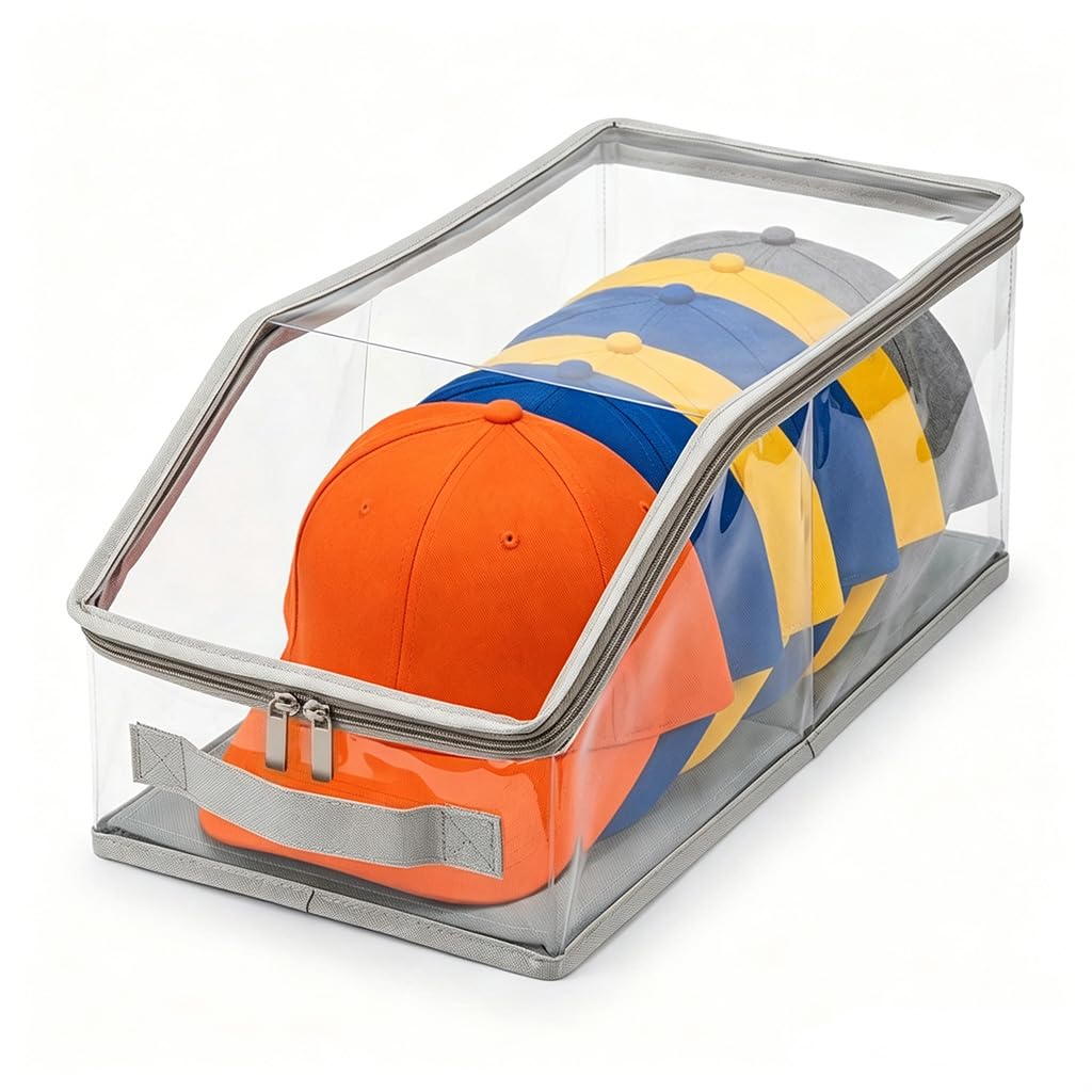 HASTHIP® 2 Pack Hat Storage Boxes Large Clear Cap Organizer Baseball Caps Stackable Closet Storage and Display Holder Box for Home Closet Baseball Caps-image-26