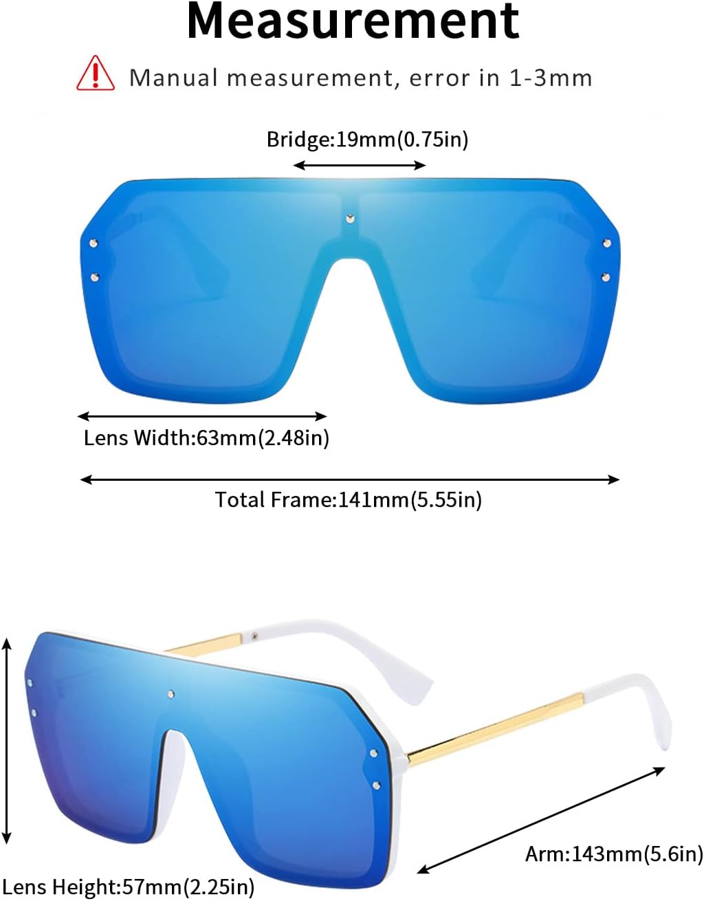 BOJOD Oversized Sunglasses for Women Trendy One Piece Flat Top Rimless Sunglasses Siamese Big Large Shades - Image 5