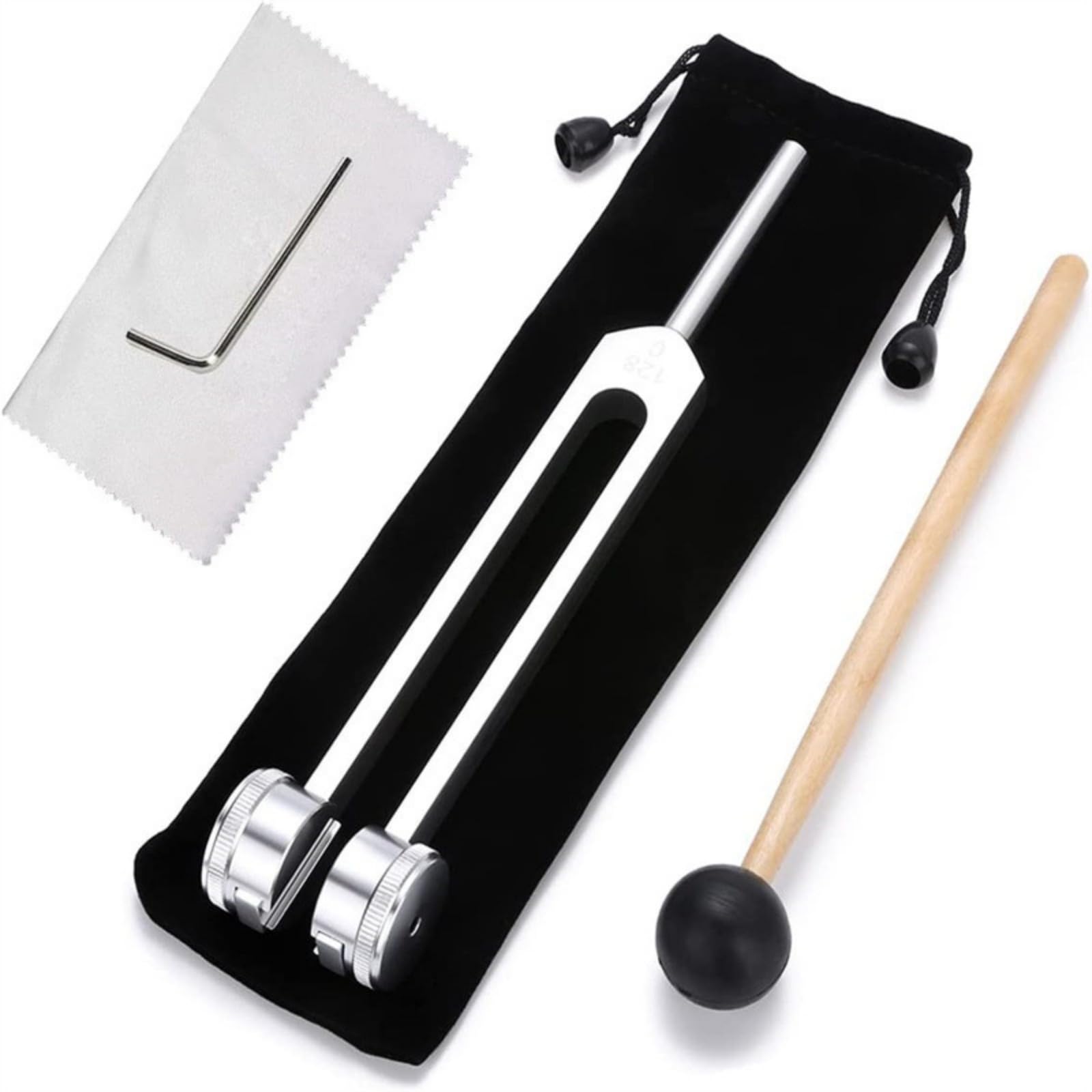 Lumyra Instrumento de Sanación 128 Hz,Diapasón de Aluminio 128Hz,Juego Completo con Martillo de Silicona,Bolsa de Almacenamiento y Llave Allen para Meditación y Terapia de Sonido