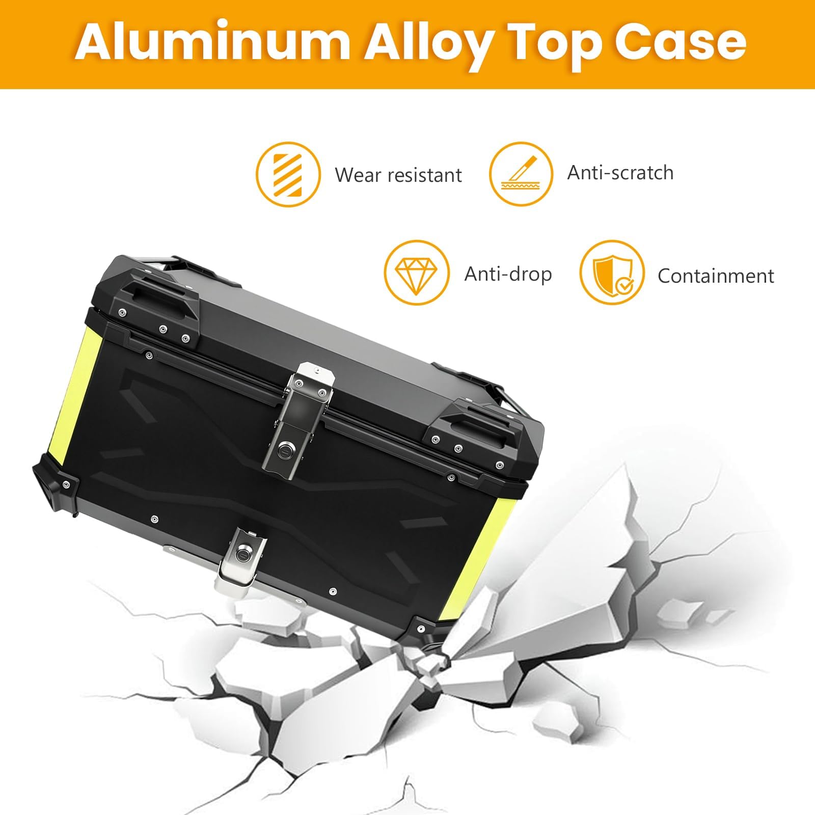 65L Motorcycle Top Case, Aluminum Luggage Box with Lock & 4 Keys, Universal Black Tail Trunk with Baseplate Waterproof, Tail Box with Security Lock for Most Frames - 4