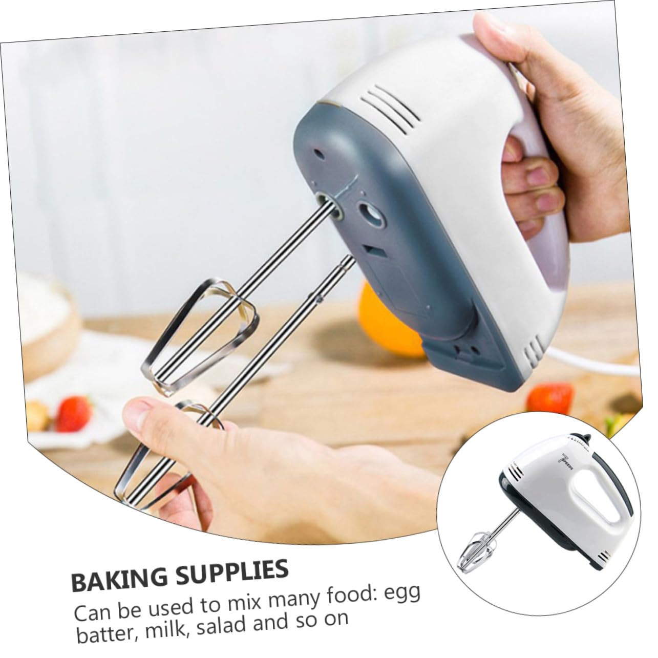 Sbattiuova Elettrico Compatto Bianco per Pasticceria Domestica | Plastica e Acciaio Inossidabile, Alta Efficienza, Uso Baking per Amanti della Preparazione di Dolci