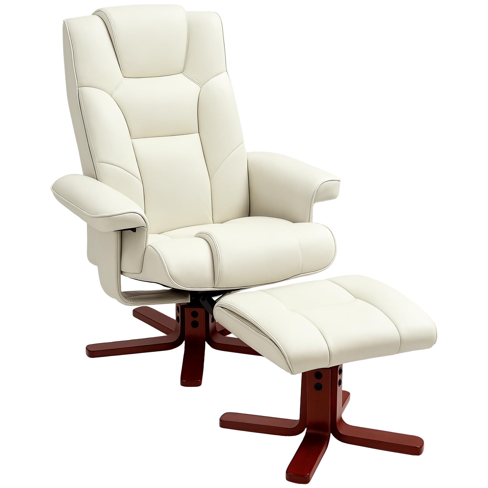 HOMCOM Sillón Reclinable con Reposapiés Sillón de Salón 150 kg Crema | Tapizado en PU, Estructura de Madera, Butaca para Dormitorio Sala de Estar