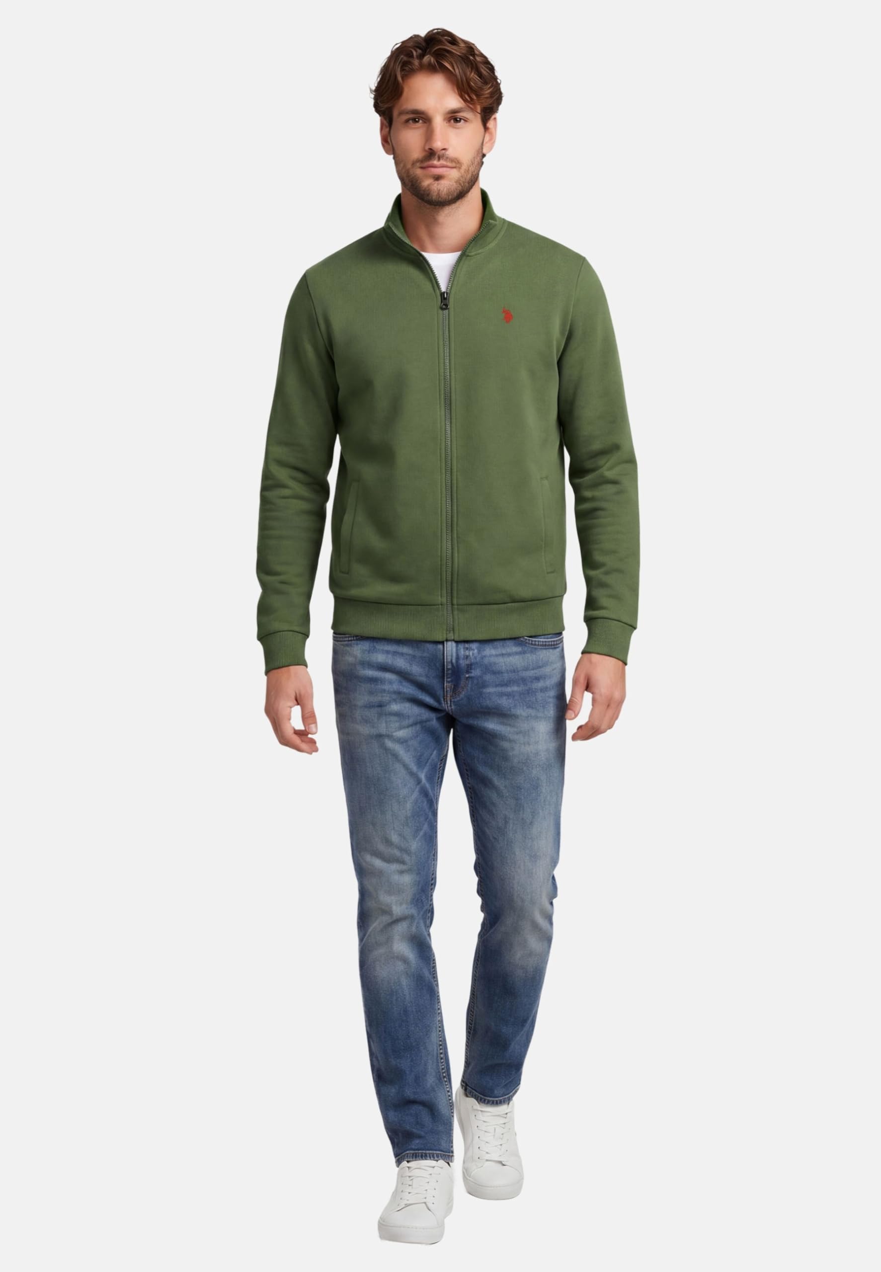 U.S. POLO ASSN. Męska bluza (S-3XL) ze stójką, kieszeniami i zamkiem błyskawicznym, długim rękawem P018