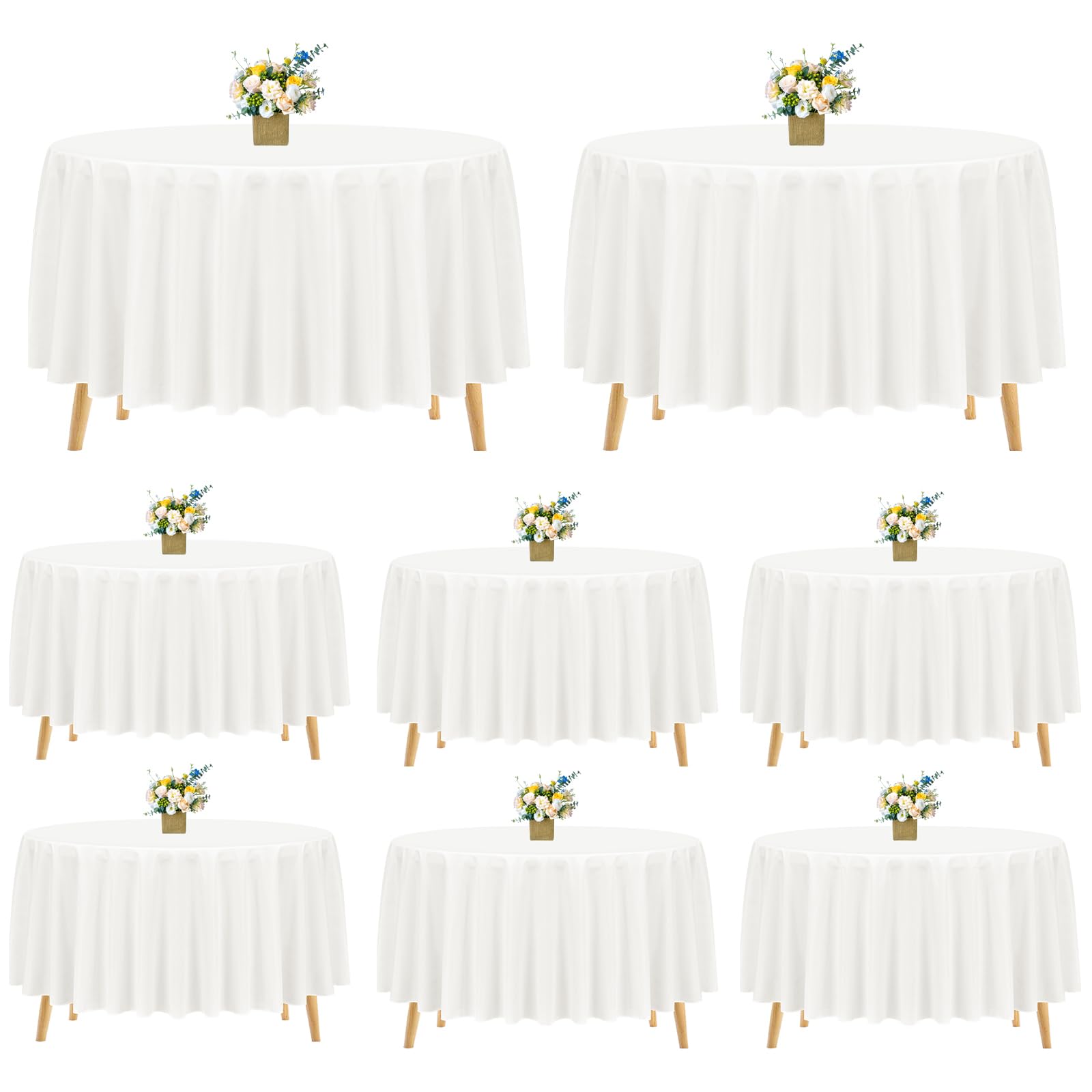 Pesonlook 8 Packs Ivory Round Tablecloth 120 Inch Ivory Polyester Round Table Cloth Washable Polyester Fabric Table Cover Circular Tablecloth for Wedding Party Birthday Banquet — image 1