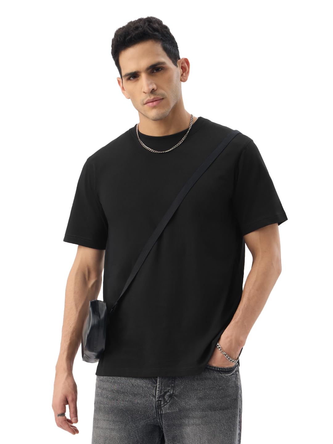 the souled store Solids: Black Men and Boys Short Sleeves Round Neck Solid Basic Relaxed Fit Everyday Wear Cotton T-Shirt-picture-18