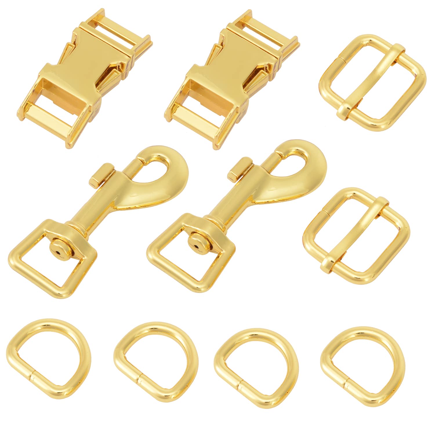 10 ganchos giratorios de metal con anillos en D, hebillas de liberación lateral, hebilla deslizante para bolsos, collares de perro