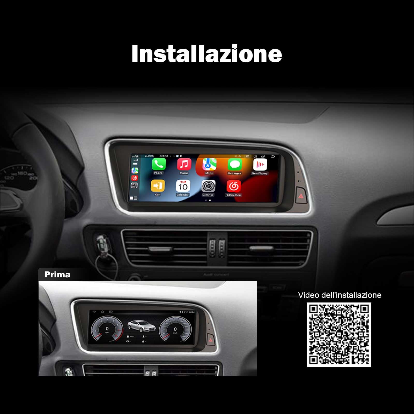 Qualcomm 8-Core Autoradio Android 14 GPS Navigatore per Audi Q5 2009-2016 Wireless Carplay SWC WiFi DSP DAB+ Bluetooth 5.1 OEM Radio 8,8 pollici IPS Schermo tattile