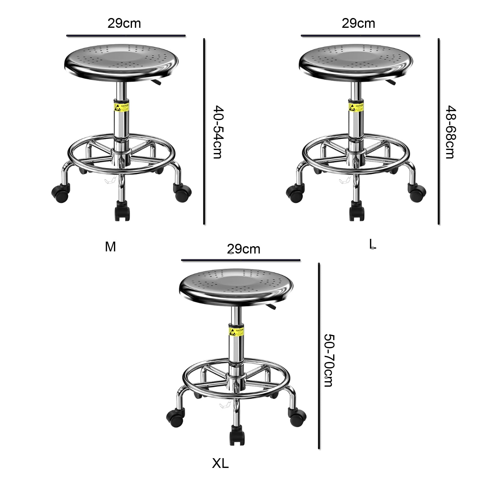 Taburete médico giratorio ajustable con 5 ruedas, taburete de laboratorio de acero inoxidable resistente con capacidad de carga de 440 libras