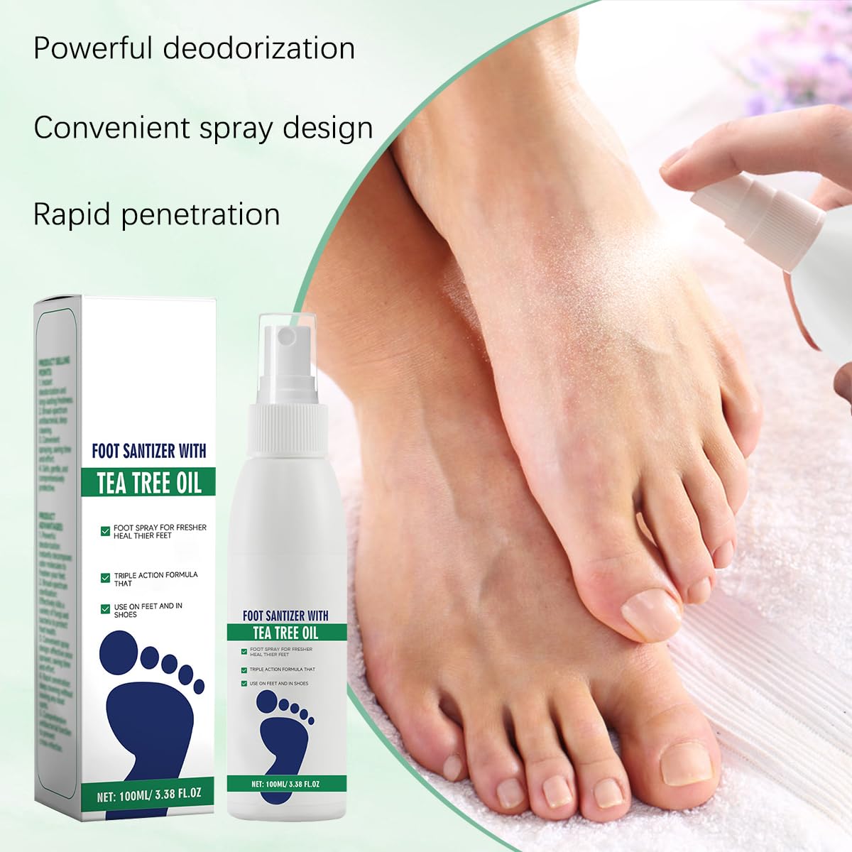 2 aerosoles desinfectantes de pies con aceite de árbol de té, spray desinfectante transparente para pies