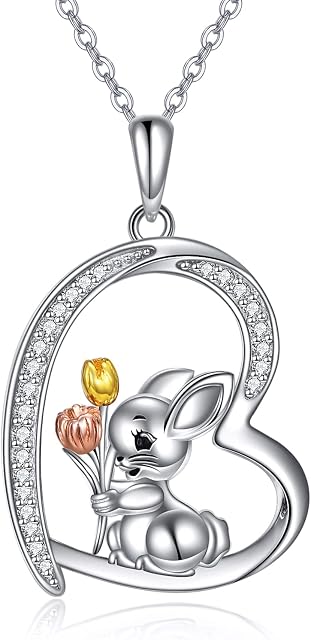 VENACOLY Hummingbird/Bunny Rabbit/Frog/Elephant Gifts for Girls Women 925 Sterling Silver Heart Pendant Necklaces Animal Jewelry Birthday Christmas Present for Rabbit Lovers Mom