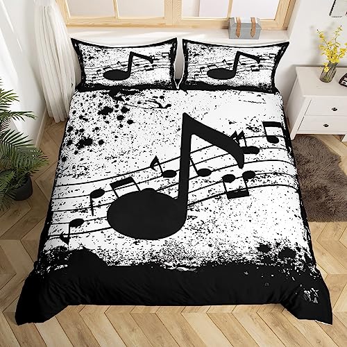Homewish Music Theme Bed Set Black Musical Note Duvet Cover