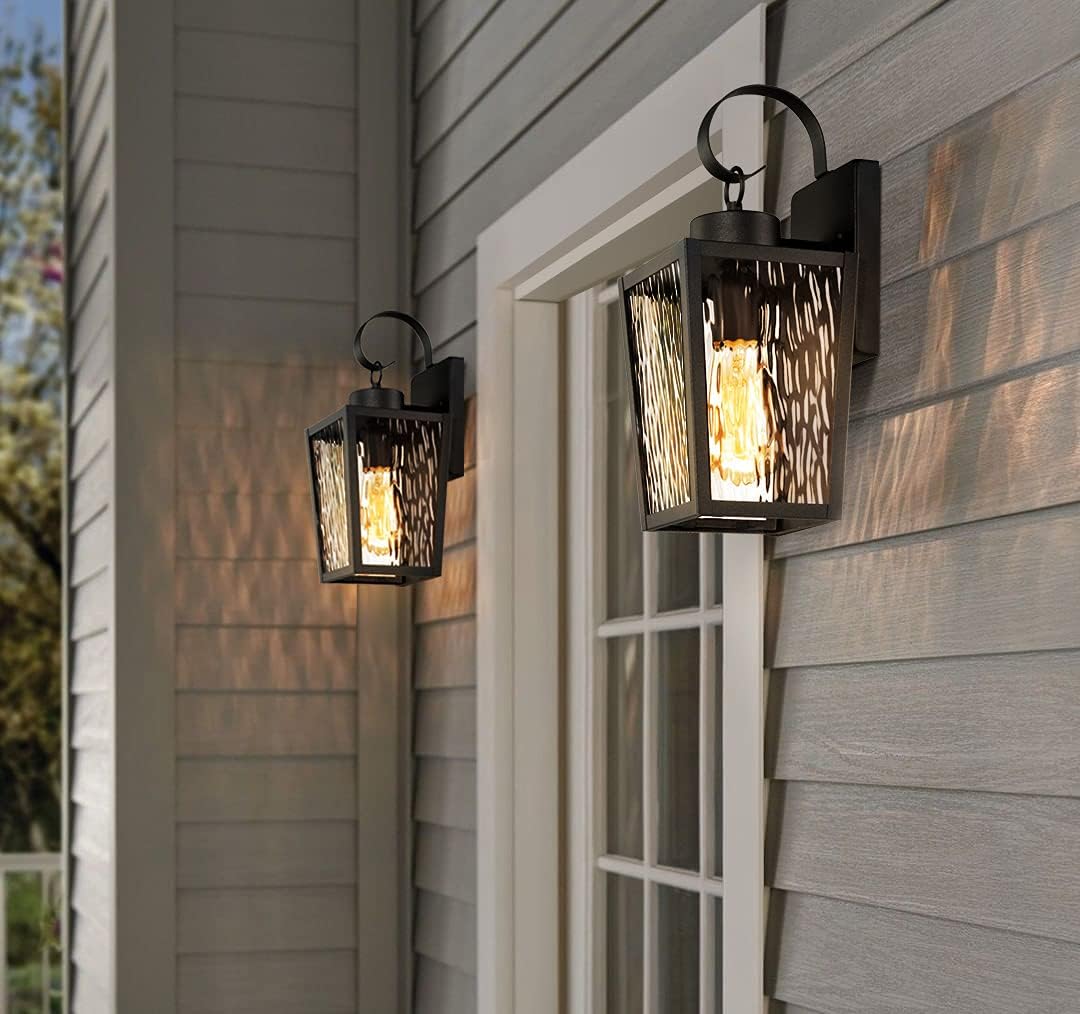 Crеаtіvе Prоduсt MOTINI 2 Pack Outdoor Wall Lantern Lamp 1 Light Exterior Wall Sconse Light in Black Finish with Water Ripple Glass Shade for Porch, Doorway, ETL Listed, Bulb Incluled Crаzу Clеаrаnсе MOTINI 2 Pack Outdoor Wall Lantern Lamp 1 Light Exterior Wall Sconse Light in Black Finish with Water Ripple Glass Shade for Porch, Doorway, ETL Listed, Bulb Incluled