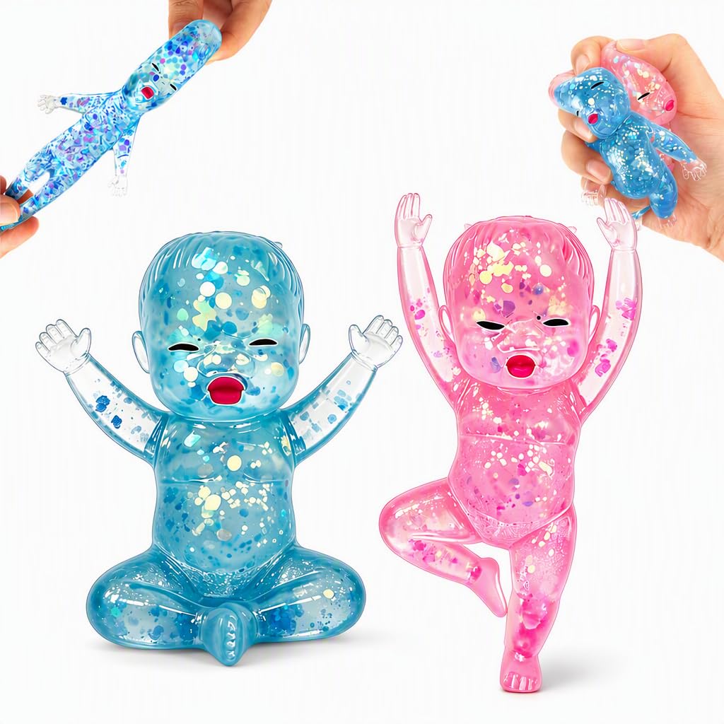 RJFUJP 2 PCS Squishy Fidget Toy, Glitter Doll Sensory Squeeze Toy, Cute Soft Squishy, Portable Slow Rising Malt Sugar Stress Ball for Adult Kid Office Home Stress Relief Gifty