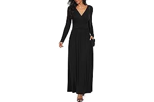 GRACE KARIN Women Long Sleeve Deep V Neck Loose Plain Long Maxi Casual Dress