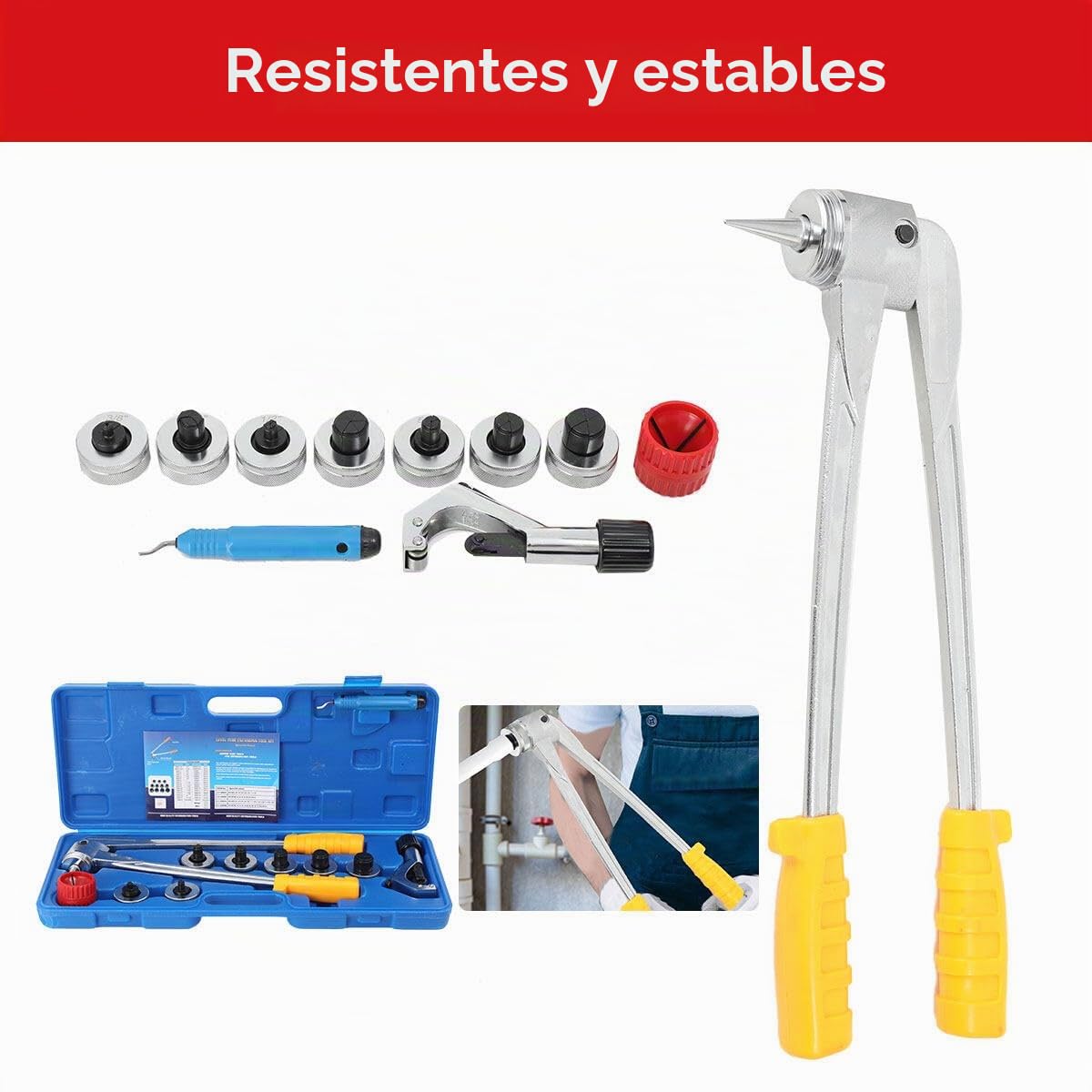 Juego de expansores de tubos de 10-28mm; juego de separadores de tubos, juego de expandidores de tubos, herramienta de expansión de tubos para tubos de cobre, latón y aluminio, con cabezas de