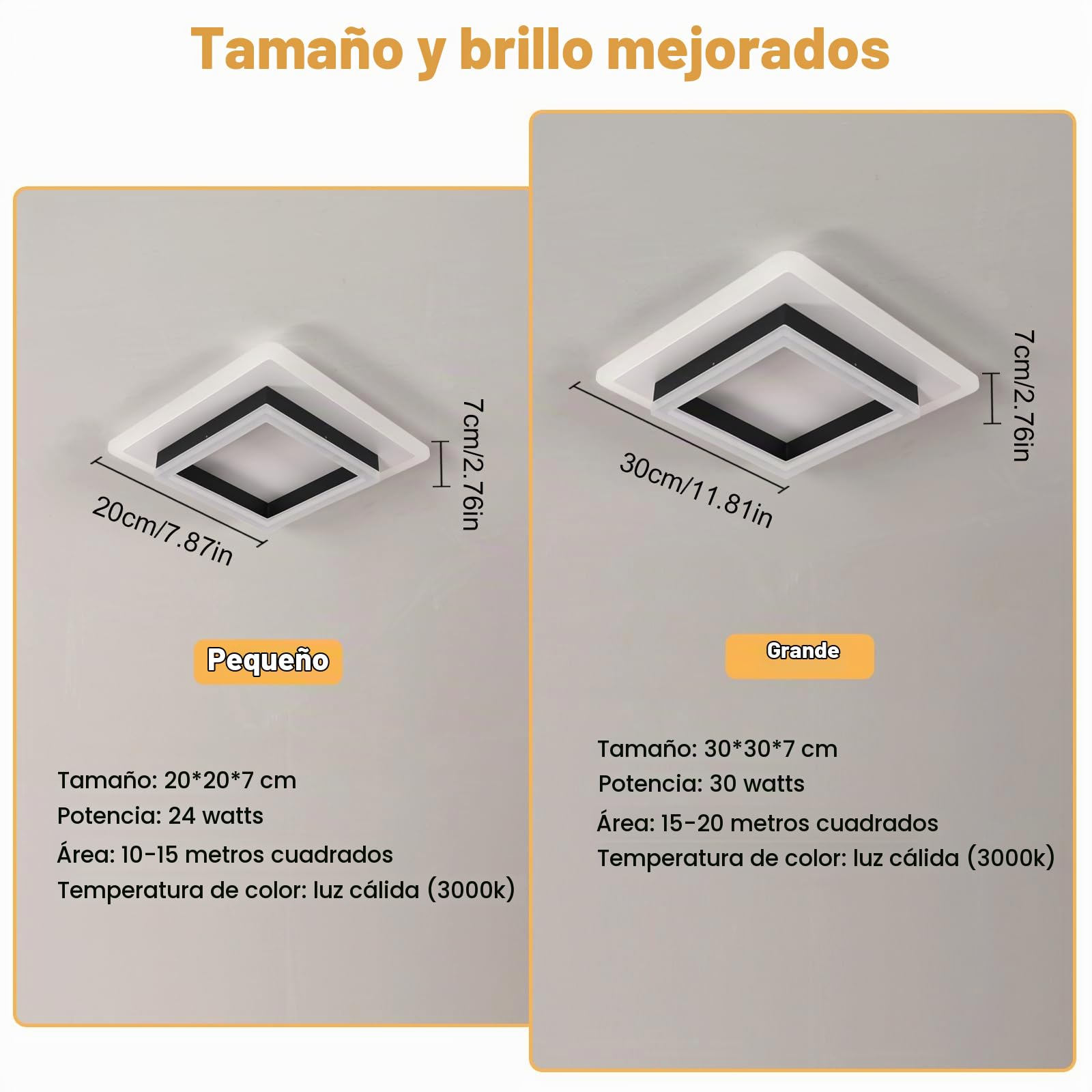 Plafon Led Techo, 30W Moderna Cuadrada Lámpara de Techo LED, | Luz de Techo Negro de Acrílico para Salon Dormitorio Cocina Pasillo, Blanco Cálido 3000K