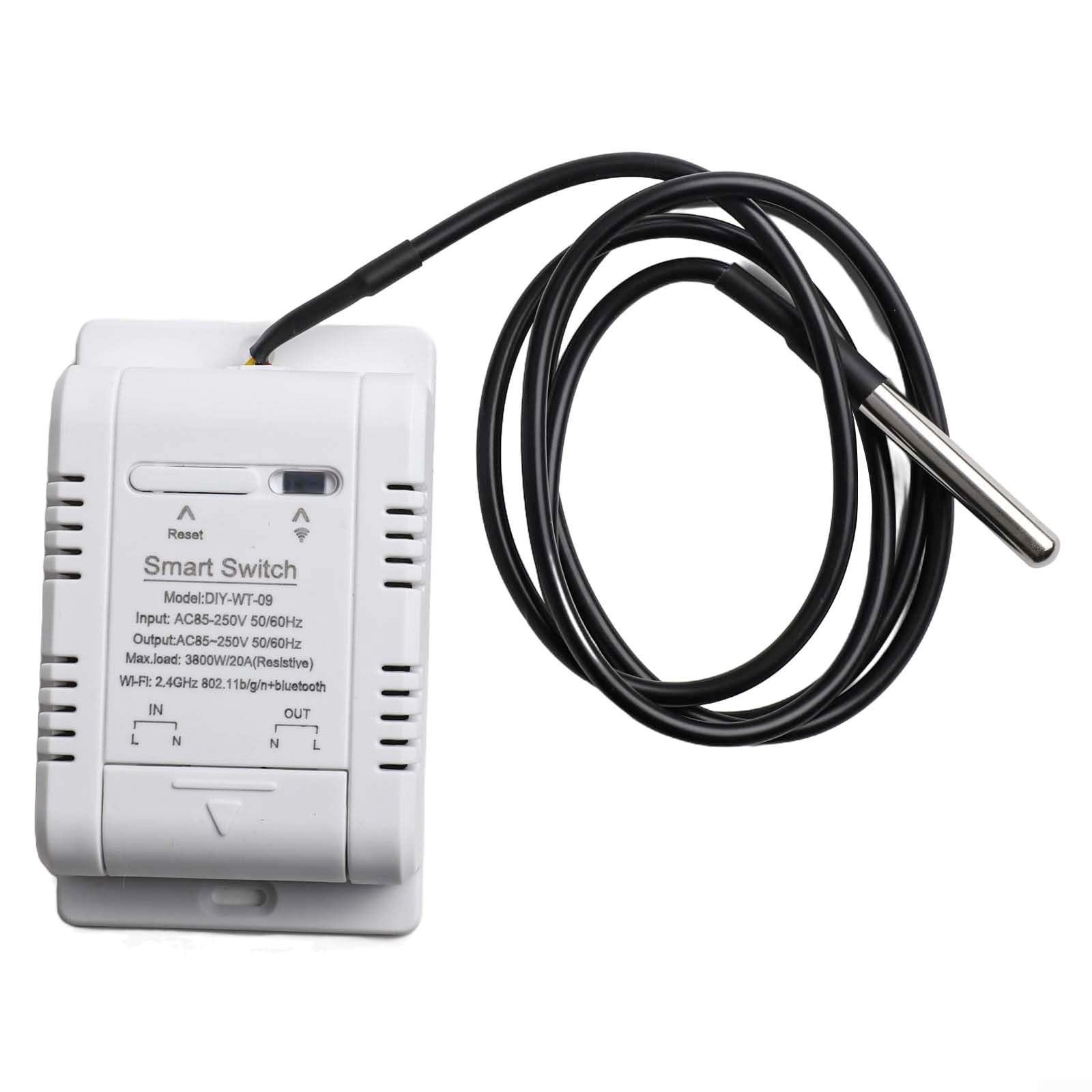 Smart Temperature Humidity Switch, WiFi/Bluetooth Dual-Mode With For EWeLink APP Control, 20A 3800W Load Capacity, Waterproof Sensor For Fish Tanks/Baby Rooms/Greenhouses(A)