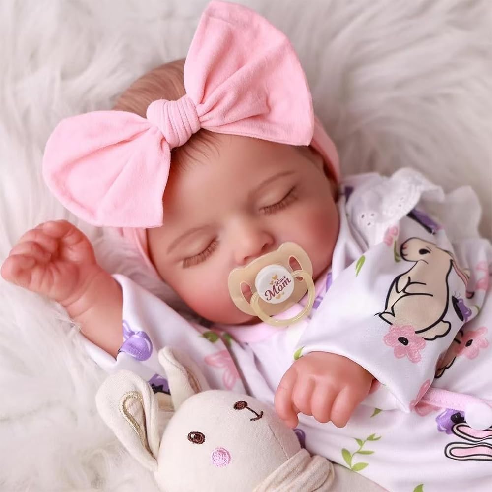 Muñeca Reborn para Niña 20 Pulgadas 50cm, Muñeca Bebé Dormida Ojos Cerrados, Cabeza y Extremidades de Silicona Suave, Cuerpo Relleno de Algodón, Juguete Realista Regalo Cumpleaños Navidad