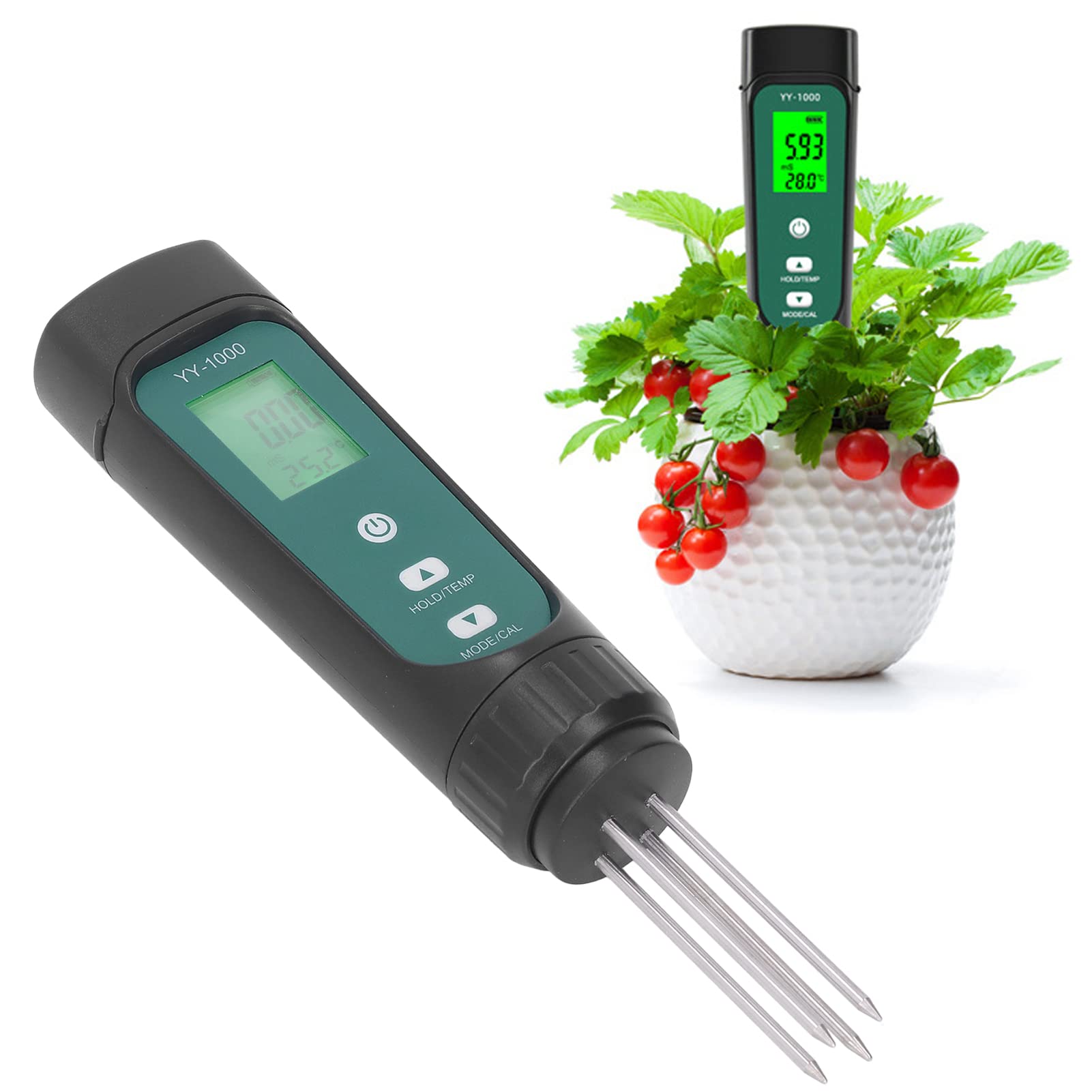 Jeffergarden Kabelloser Bodentester, ABS-Material, 3-in-1-Feuchtigkeits-EC- und Temperaturmessgerät für Zimmerpflanzen und Gärten