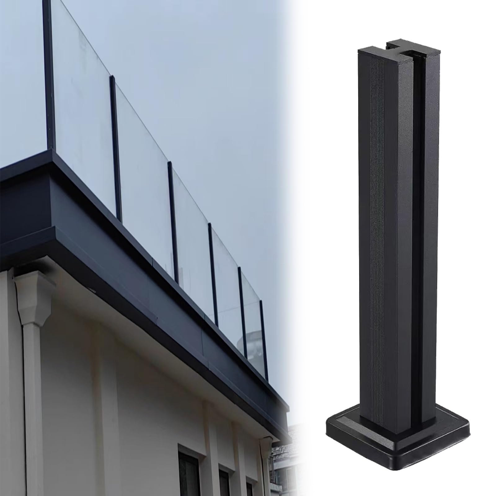 Support de garde-corps d'angle noir 85 cm pour bloquer le vent sur balcon sans percer le verre
